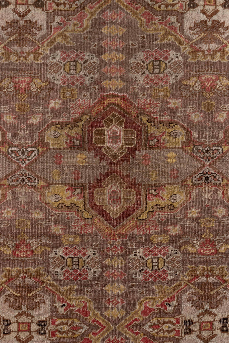 4' x 6' one-of-a-kind handmade vintage Oushak small size rug. Color palette: taupe, rust, ivory, gold, brown, rose, camel