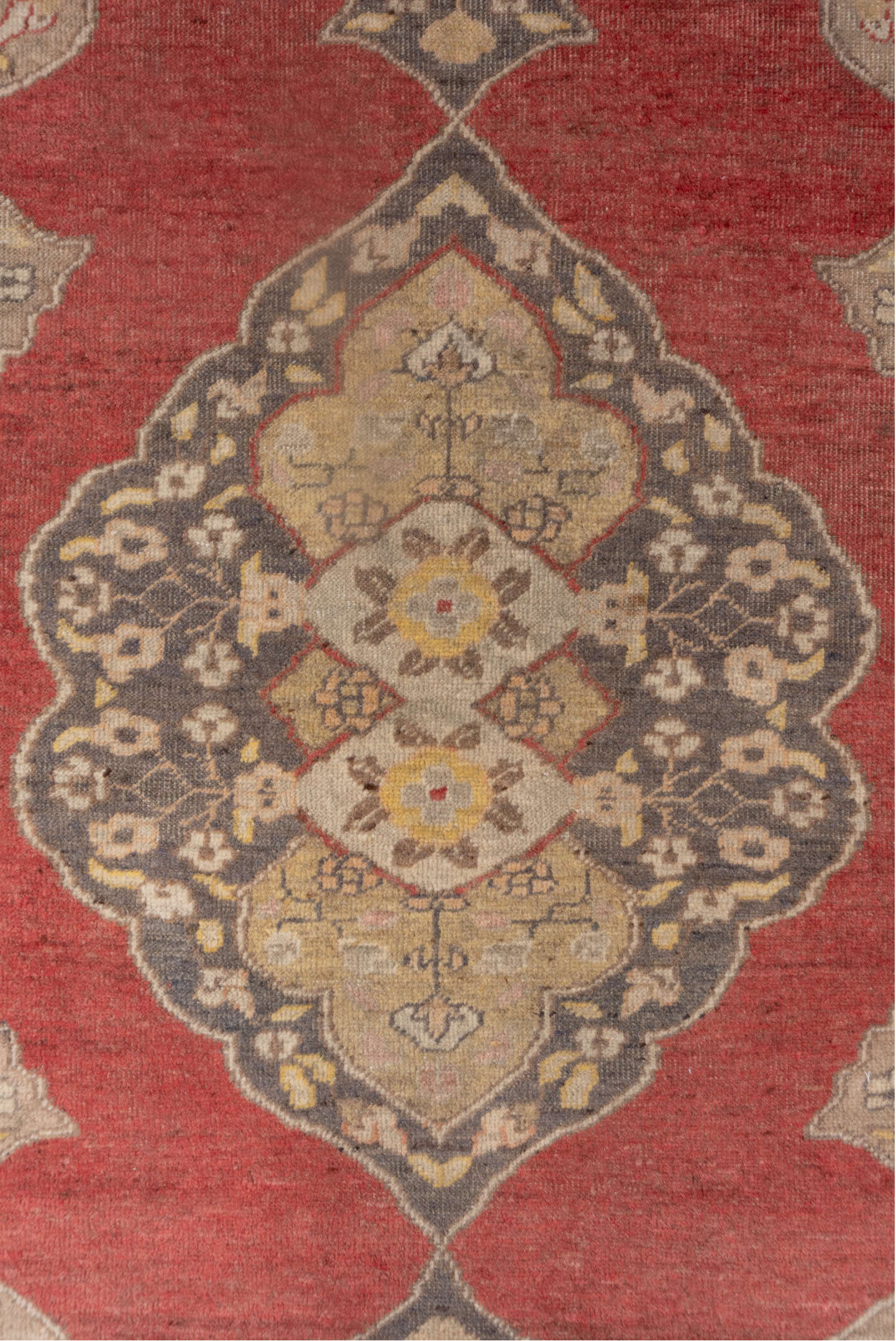 4' x 6' one-of-a-kind handmade vintage Oushak small size rug. Color palette: brown, burlywood, gray, light gray, off-white