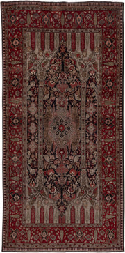 5' x 10' one-of-a-kind handmade vintage Oushak medium size rug. Color palette: red, ivory, charcoal, taupe, rose, burgundy
