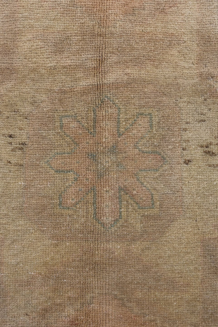 5' x 8' one-of-a-kind handmade vintage Oushak medium size rug. Color palette: beige, blush, ivory, taupe, sage, camel, pink