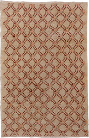6' x 9' one-of-a-kind handmade vintage Konya medium size rug. Color palette: camel, rust, blush, pale_blue, beige