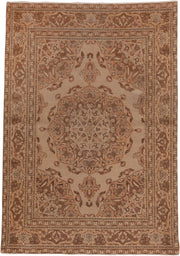3' x 5' one-of-a-kind handmade vintage Tabriz small size rug. Color palette: camel, taupe, brown, ivory, beige, rose, gray