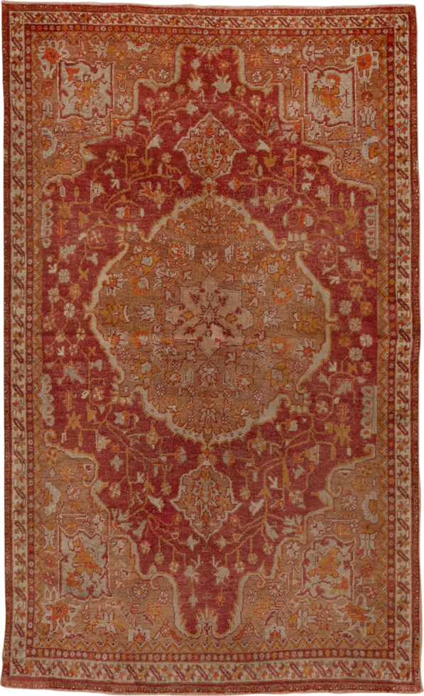 4' x 7' one-of-a-kind handmade vintage Sivas rug. Color palette: rust, terra cotta, rose, ivory, gold, camel, sienna