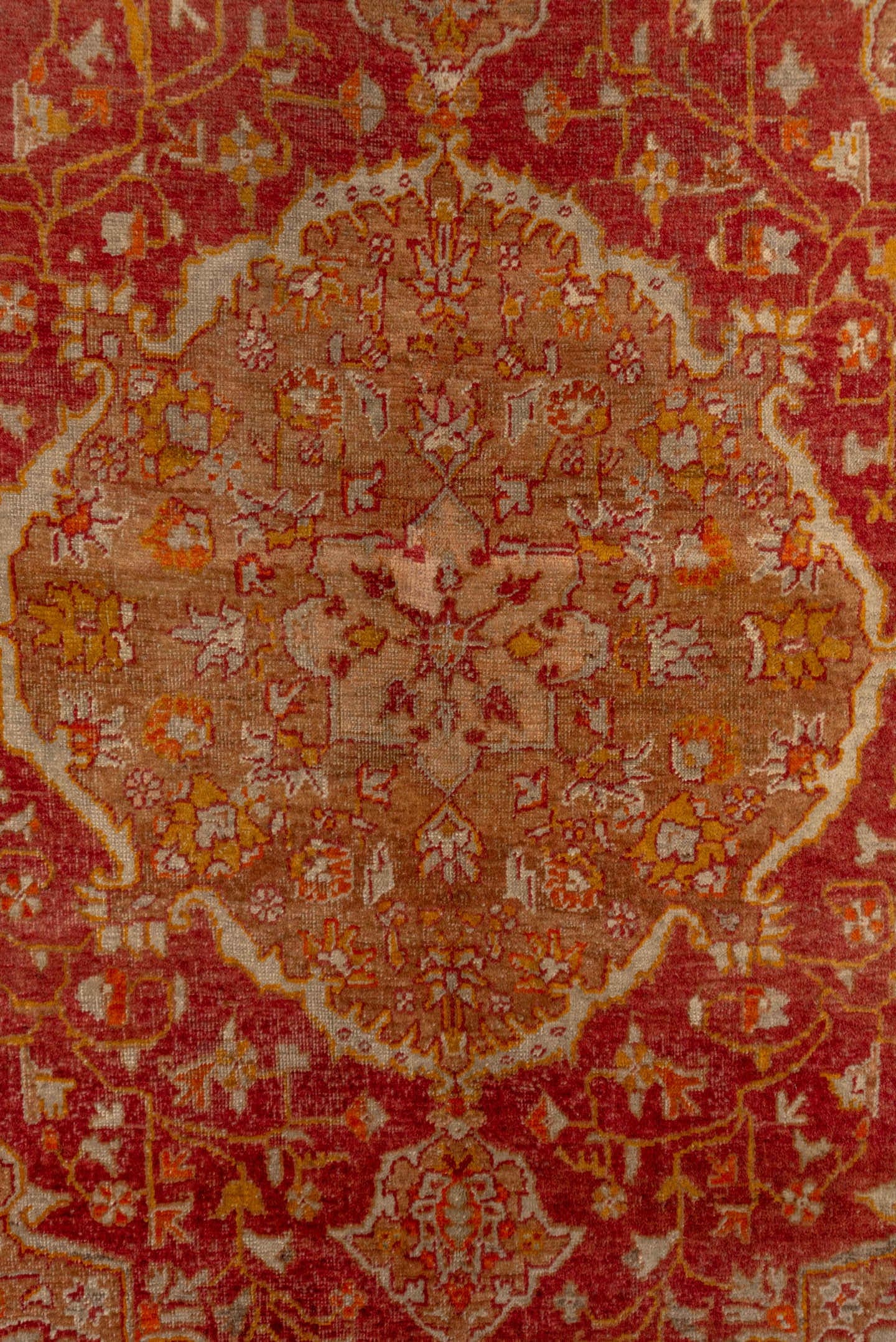 4' x 7' one-of-a-kind handmade vintage Sivas rug. Color palette: rust, terra cotta, rose, ivory, gold, camel, sienna