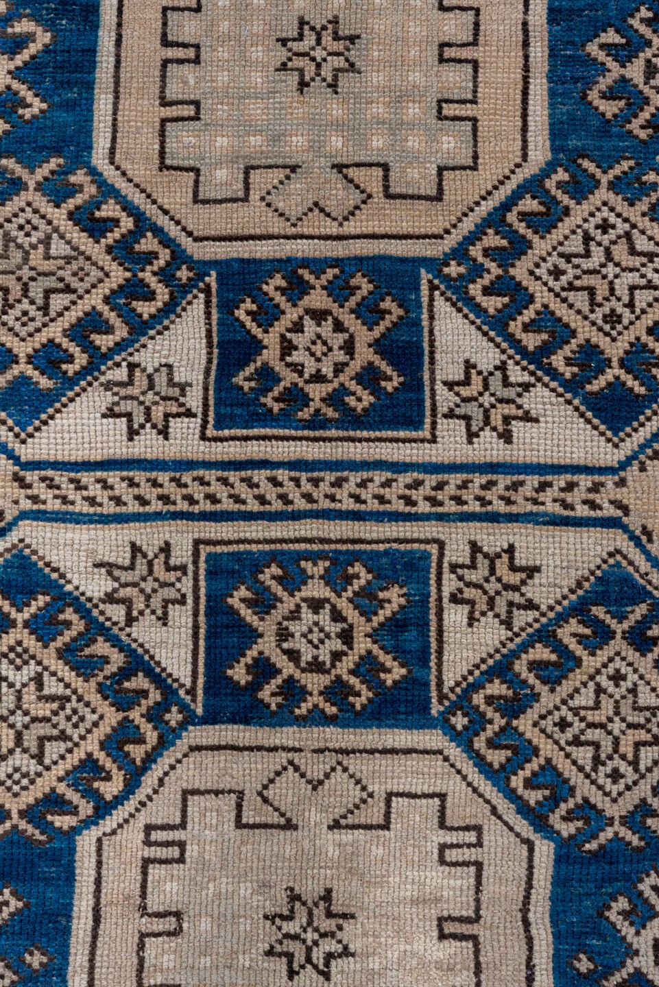 5' x 6' one-of-a-kind handmade vintage Oushak rug. Color palette: ivory, navy, taupe, charcoal, beige, blue, gray, black