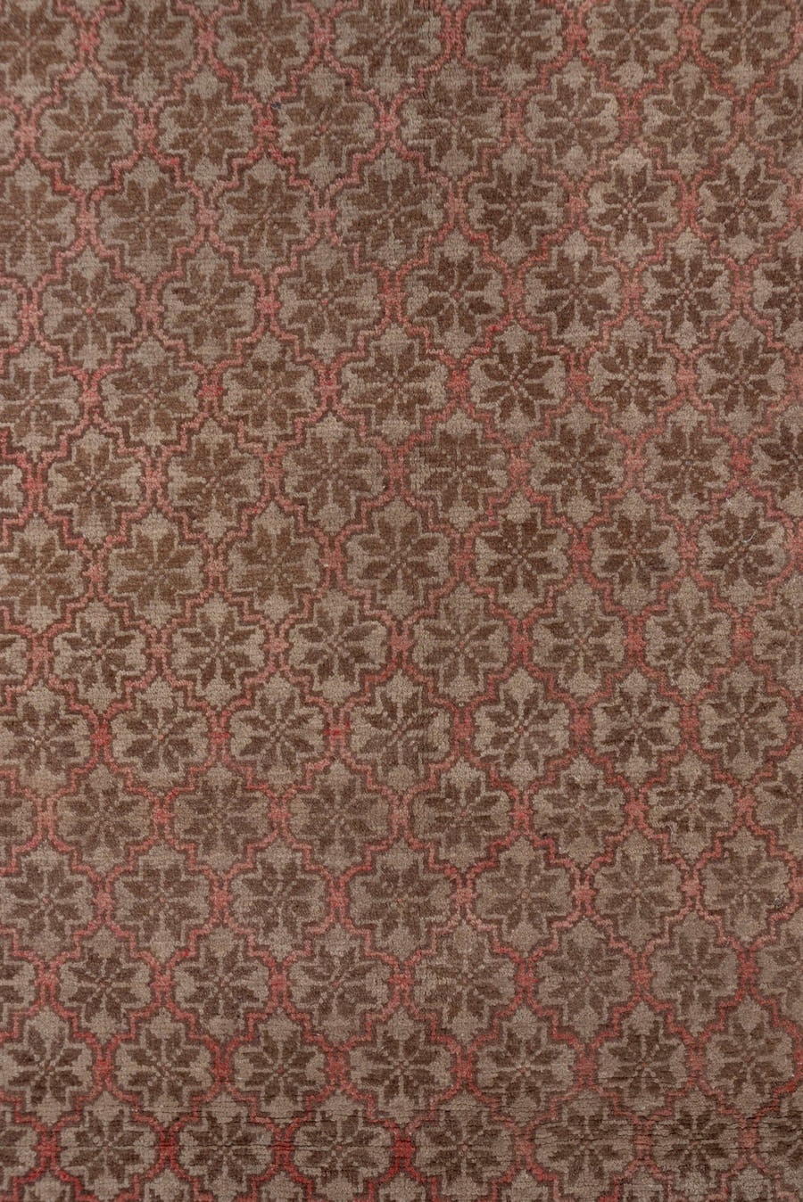 4' x 8' one-of-a-kind handmade vintage Oushak rug. Color palette: rose, taupe, dusty rose, brown, terracotta, pink, red