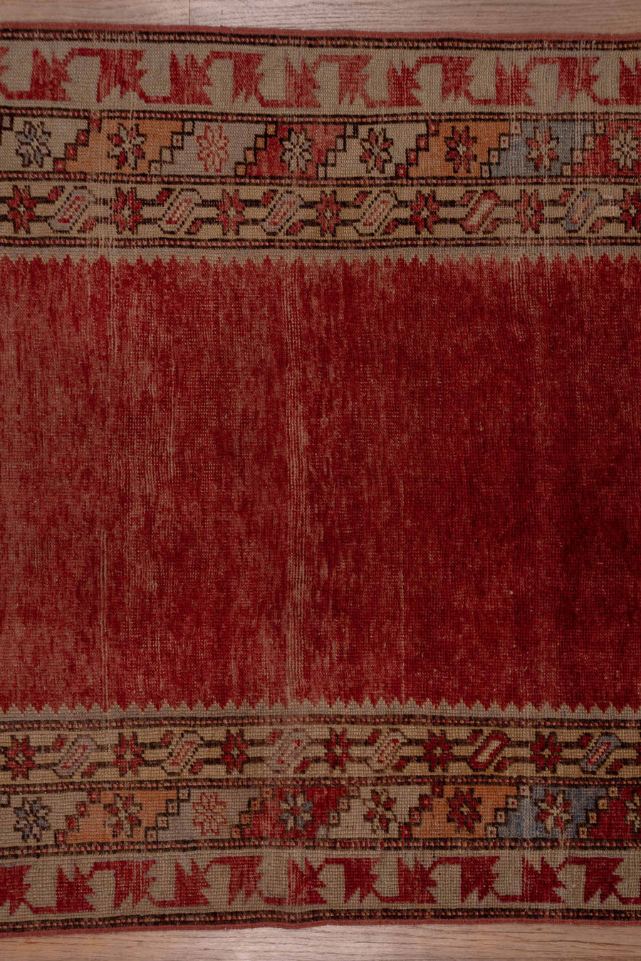 3' x 12' one-of-a-kind handmade vintage Oushak runner rug. Color palette: terra cotta, rust, ivory, rose, slate, taupe