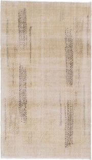 3' x 6' one-of-a-kind handmade vintage Oushak small size rug. Color palette: beige, ivory, taupe, brown, sage, lavender