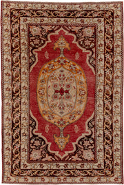4' x 6' one-of-a-kind handmade vintage Oushak small size rug. Color palette: ivory, rust, burgundy, gold, brown, camel