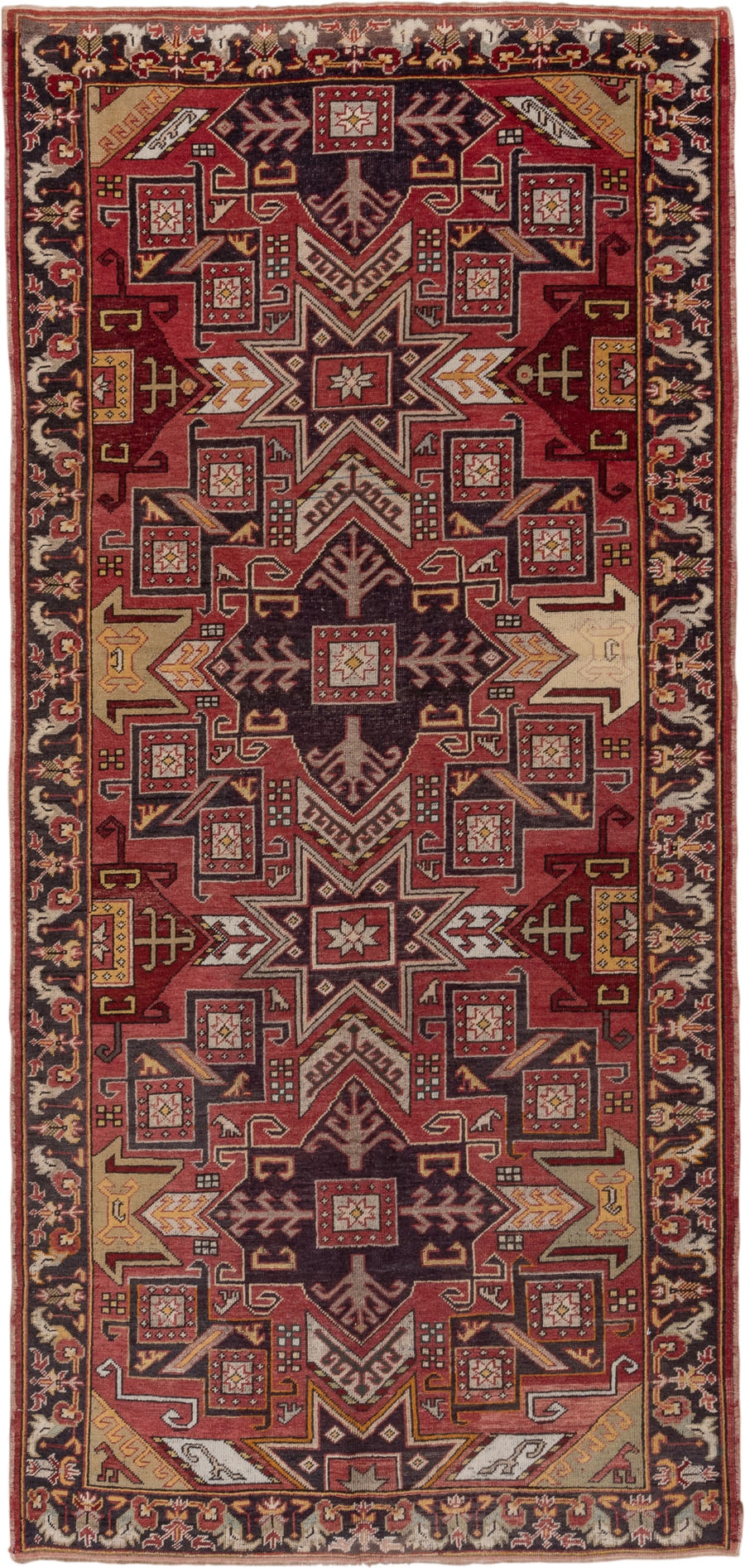 5' x 10' one-of-a-kind handmade vintage Oushak runner rug. Color palette: rust, burgundy, ivory, gold, charcoal, rose, taupe