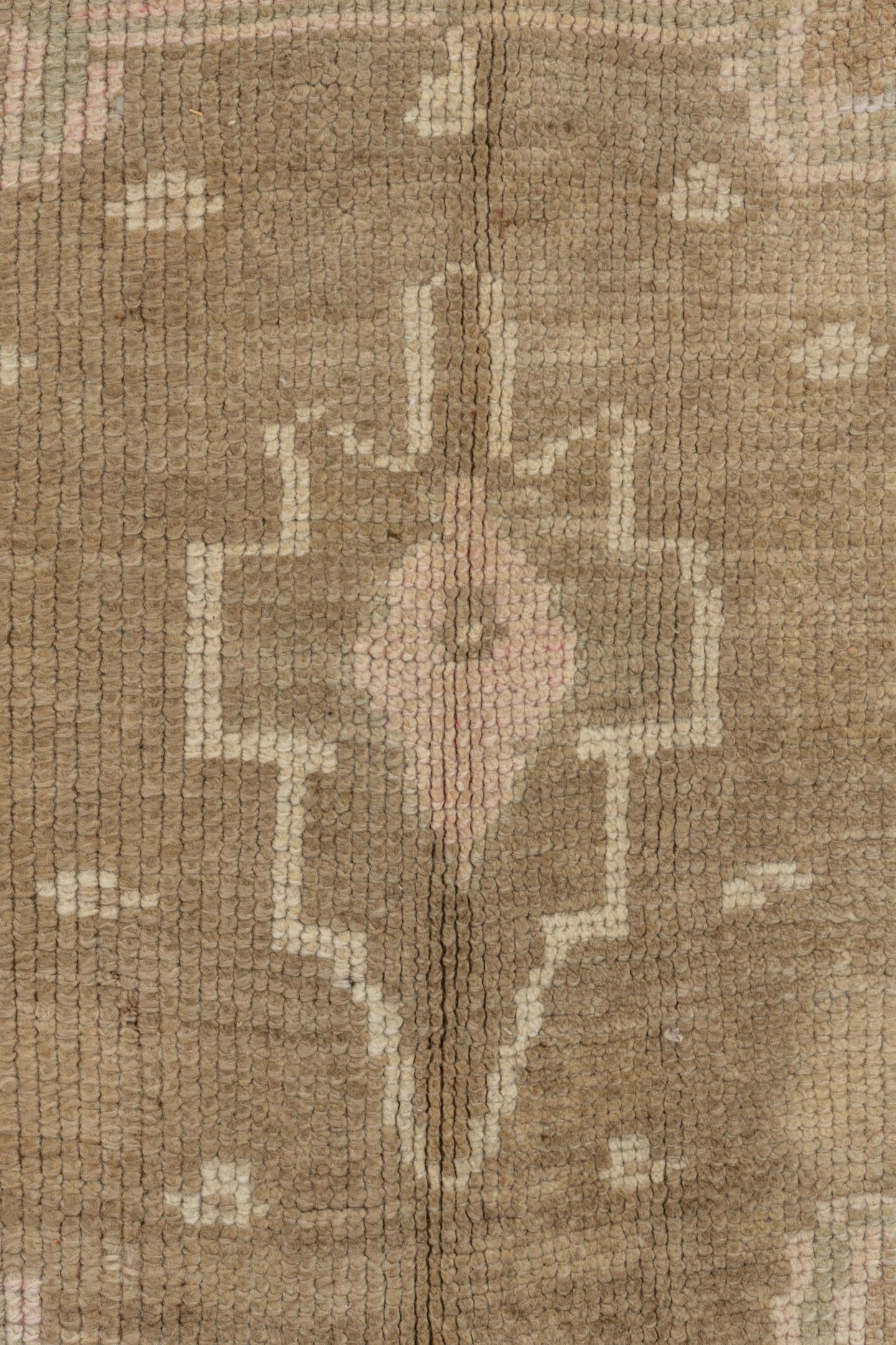7' x 11' one-of-a-kind handmade vintage Oushak large size rug. Color palette: beige, ivory, taupe, camel, sand, light brown