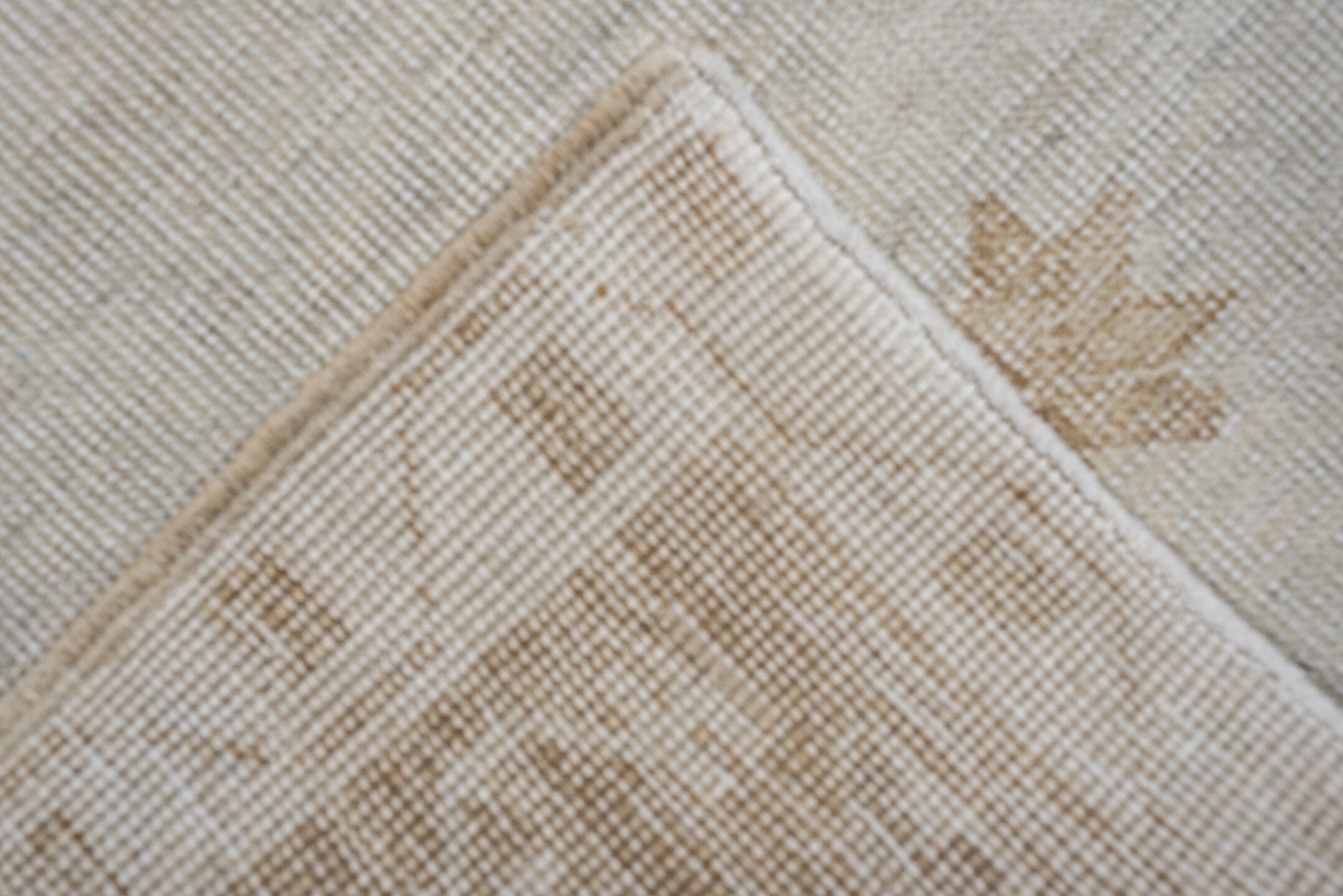 5' x 9' one-of-a-kind handmade vintage Oushak large size rug. Color palette: ivory, camel, beige, taupe, sand, gray