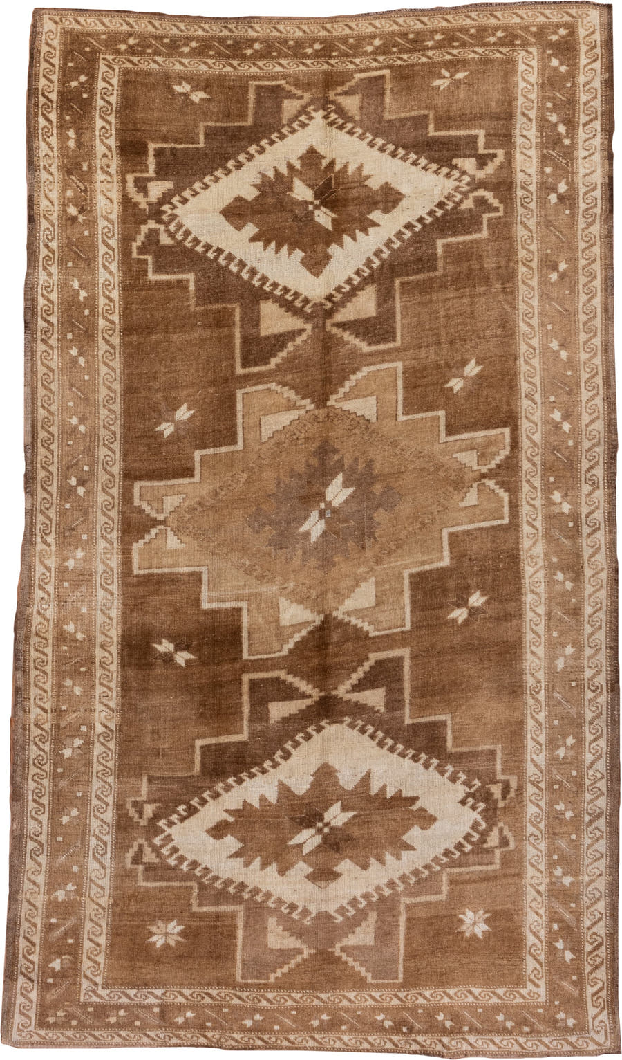 5' x 9' one-of-a-kind handmade vintage Oushak medium size rug. Color palette: camel, taupe, ivory, tan, brown, beige, gray