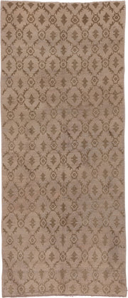 5' x 11' one-of-a-kind handmade vintage Oushak rug. Color palette: taupe, camel, beige, sand, brown, gray