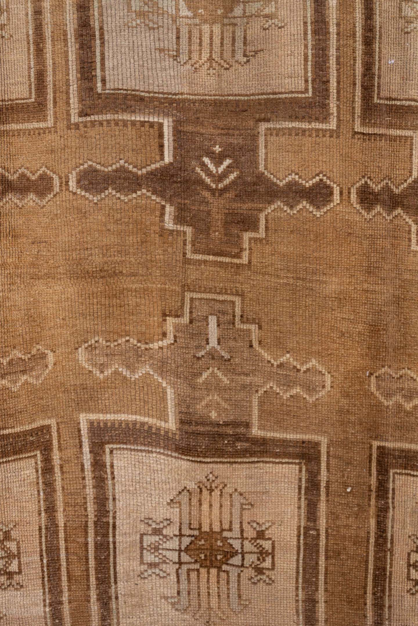 6' x 15' one-of-a-kind handmade vintage Oushak rug. Color palette: camel, taupe, ivory, beige, sand, light brown, gray