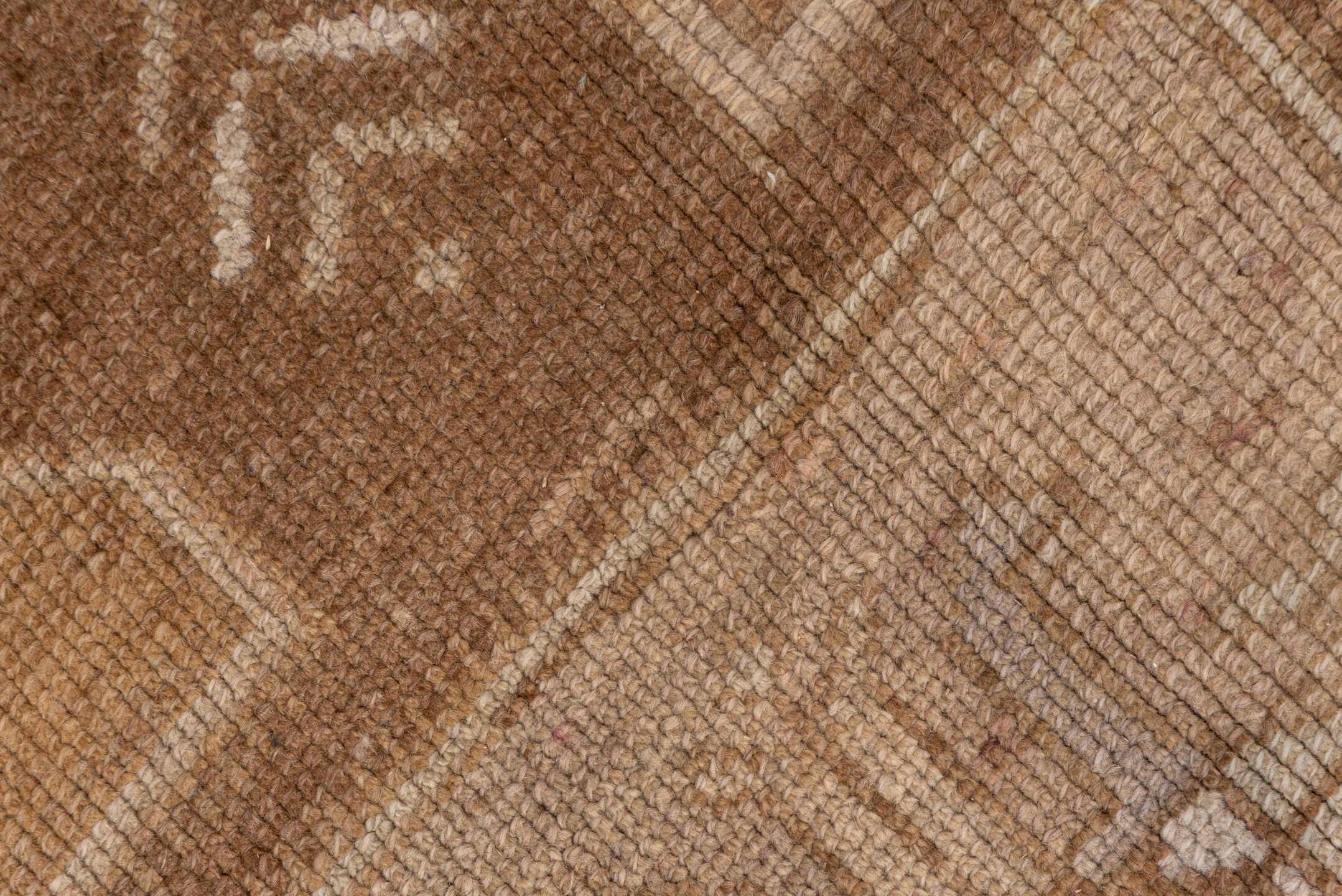 6' x 15' one-of-a-kind handmade vintage Oushak rug. Color palette: camel, taupe, ivory, beige, sand, light brown, gray