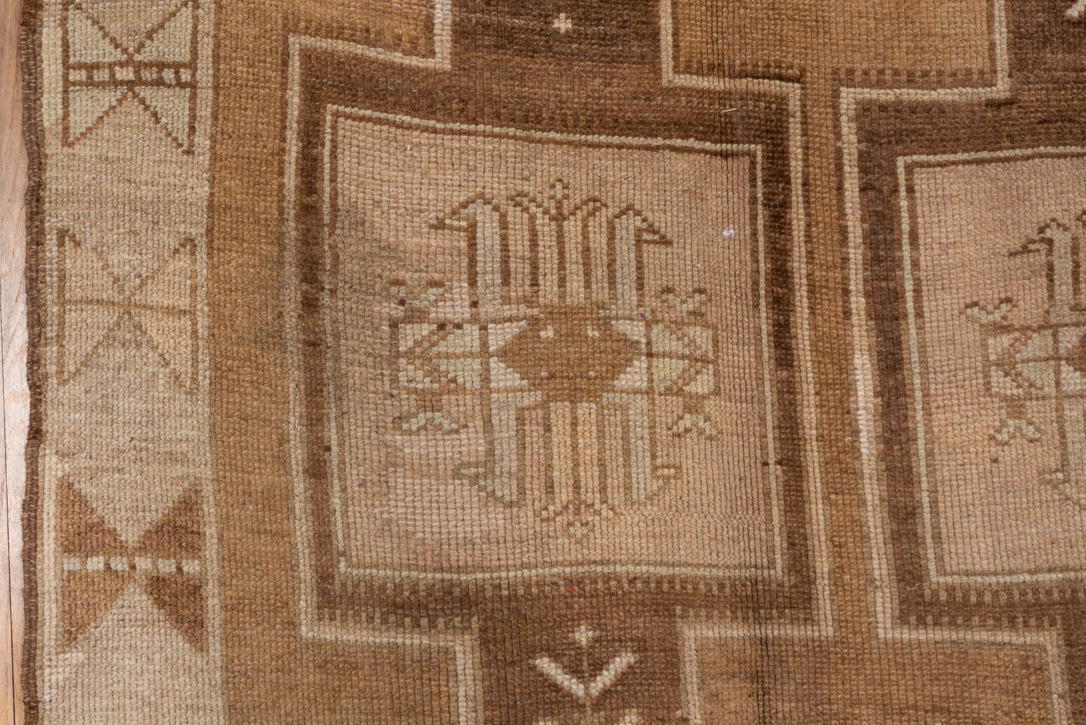 6' x 15' one-of-a-kind handmade vintage Oushak rug. Color palette: camel, taupe, ivory, beige, sand, light brown, gray