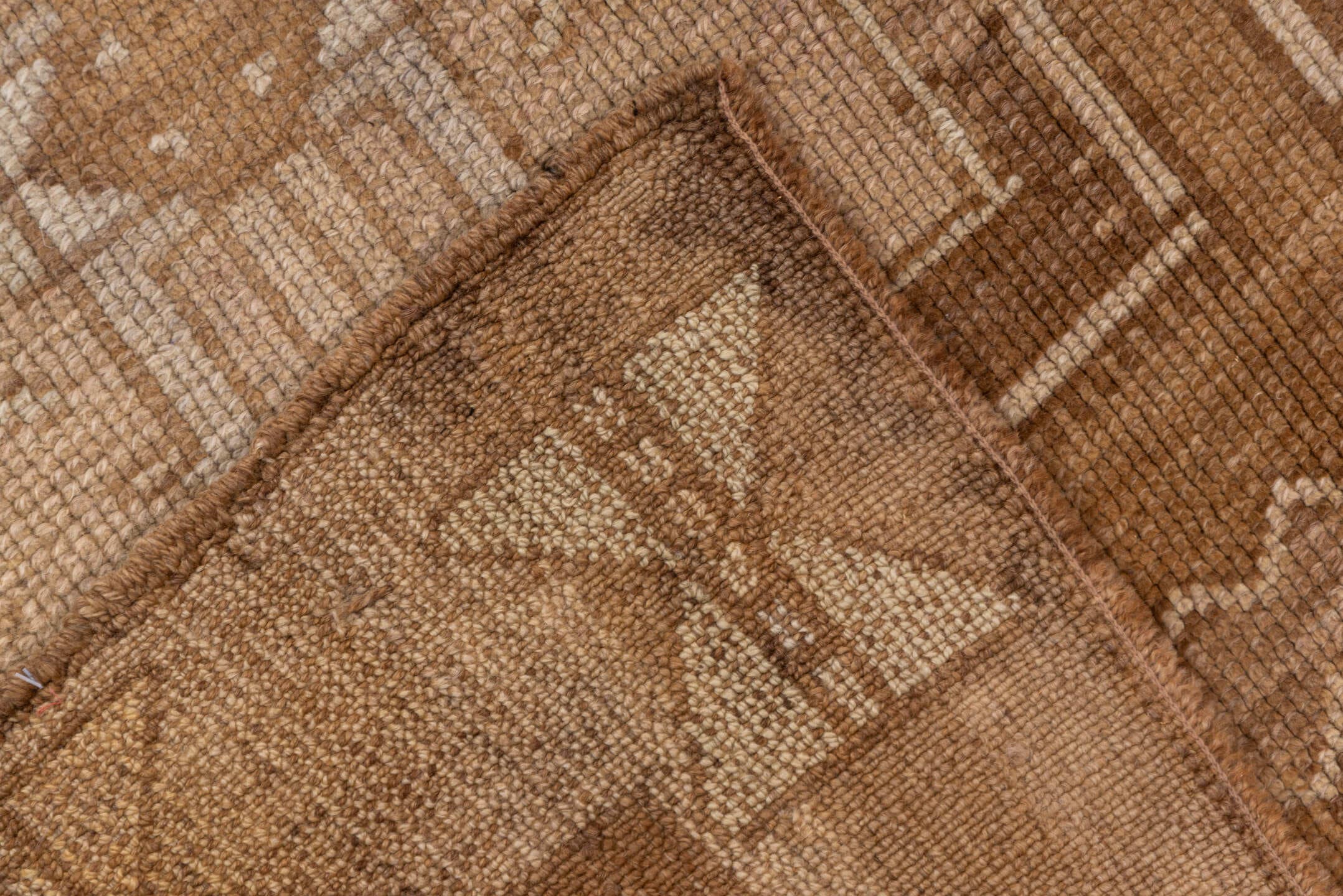 6' x 15' one-of-a-kind handmade vintage Oushak rug. Color palette: camel, taupe, ivory, beige, sand, light brown, gray