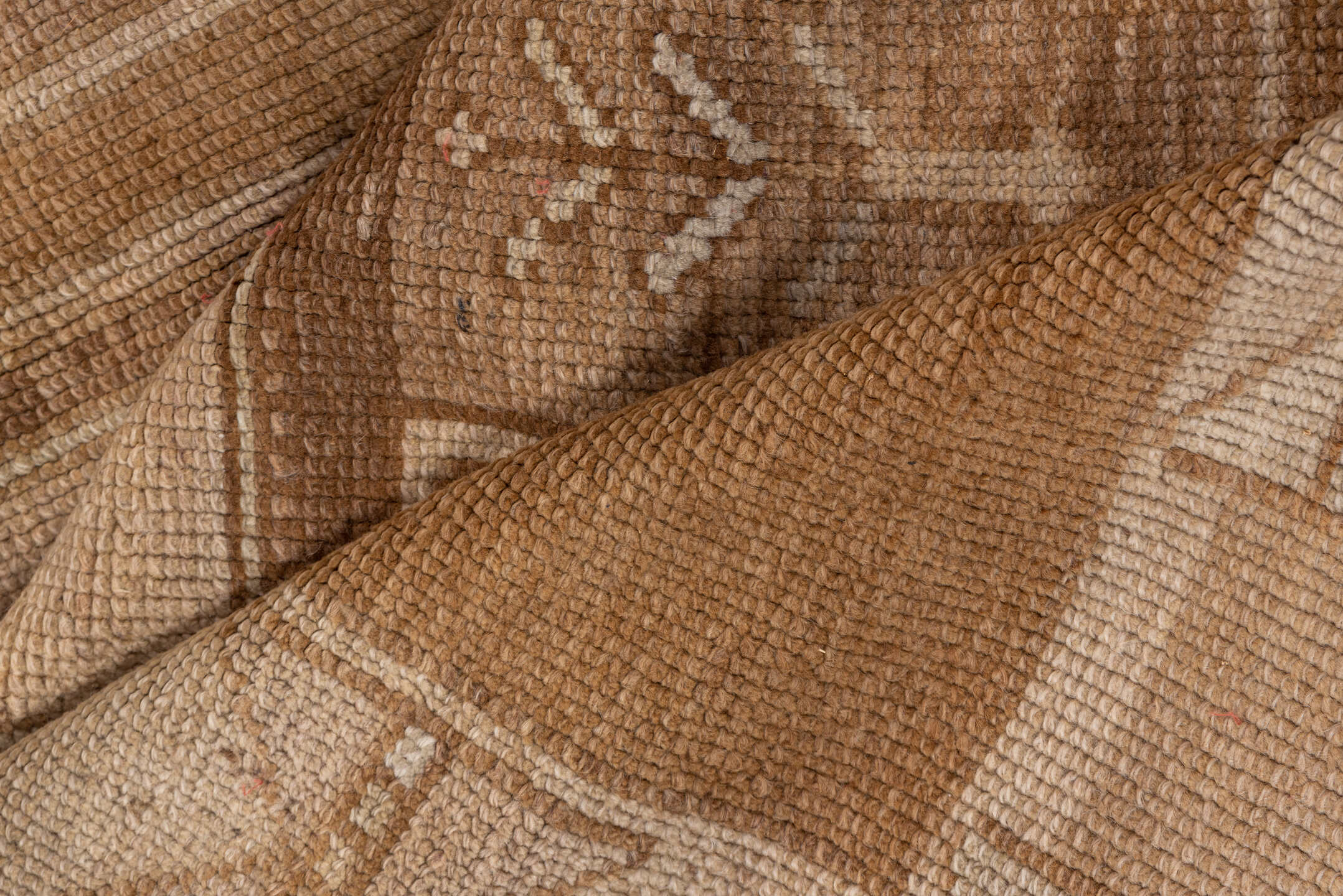 6' x 15' one-of-a-kind handmade vintage Oushak rug. Color palette: camel, taupe, ivory, beige, sand, light brown, gray