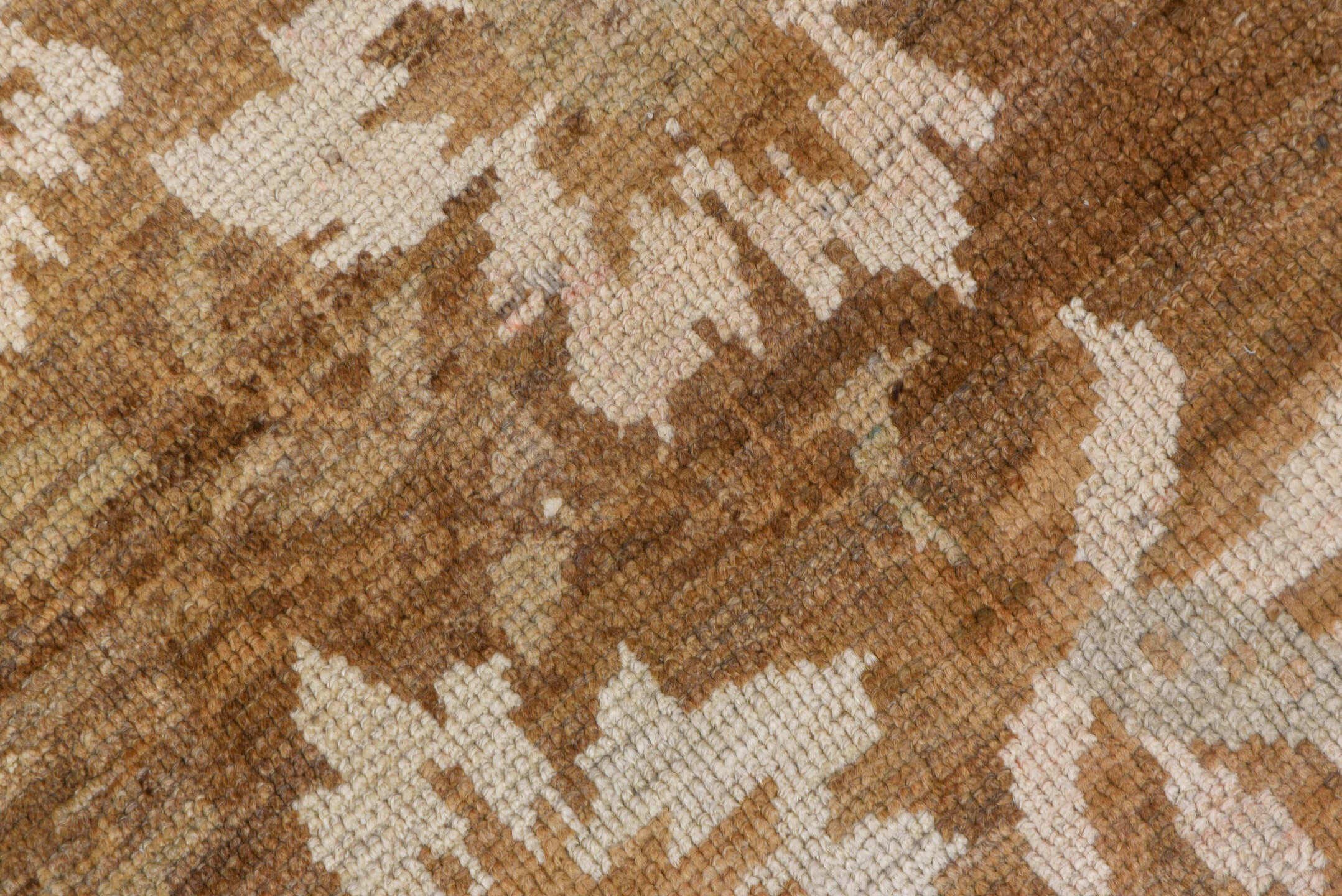 7' x 10' one-of-a-kind handmade vintage Oushak large size rug. Color palette: taupe, ivory, camel, beige, sand, brown, gray