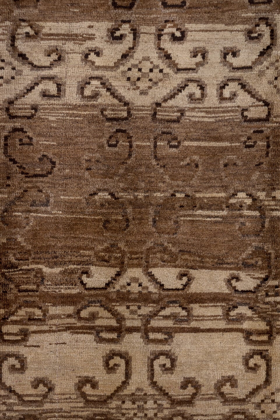 7' x 9' one-of-a-kind handmade vintage Oushak rug. Color palette: taupe, brown, ivory, camel, charcoal, beige, gray, black
