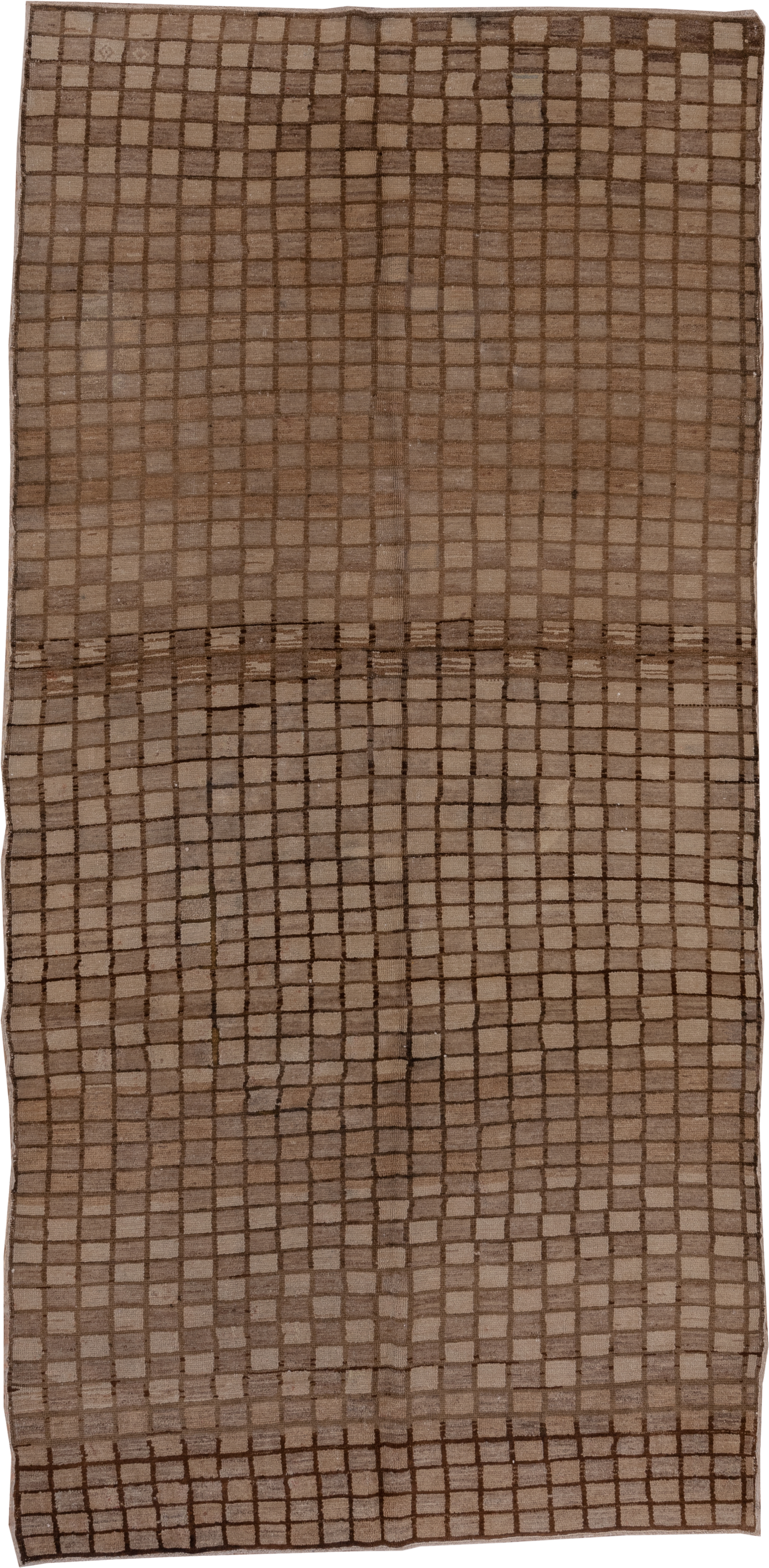 6' x 11' one-of-a-kind handmade vintage Oushak large size rug. Color palette: taupe, brown, camel, beige, gray