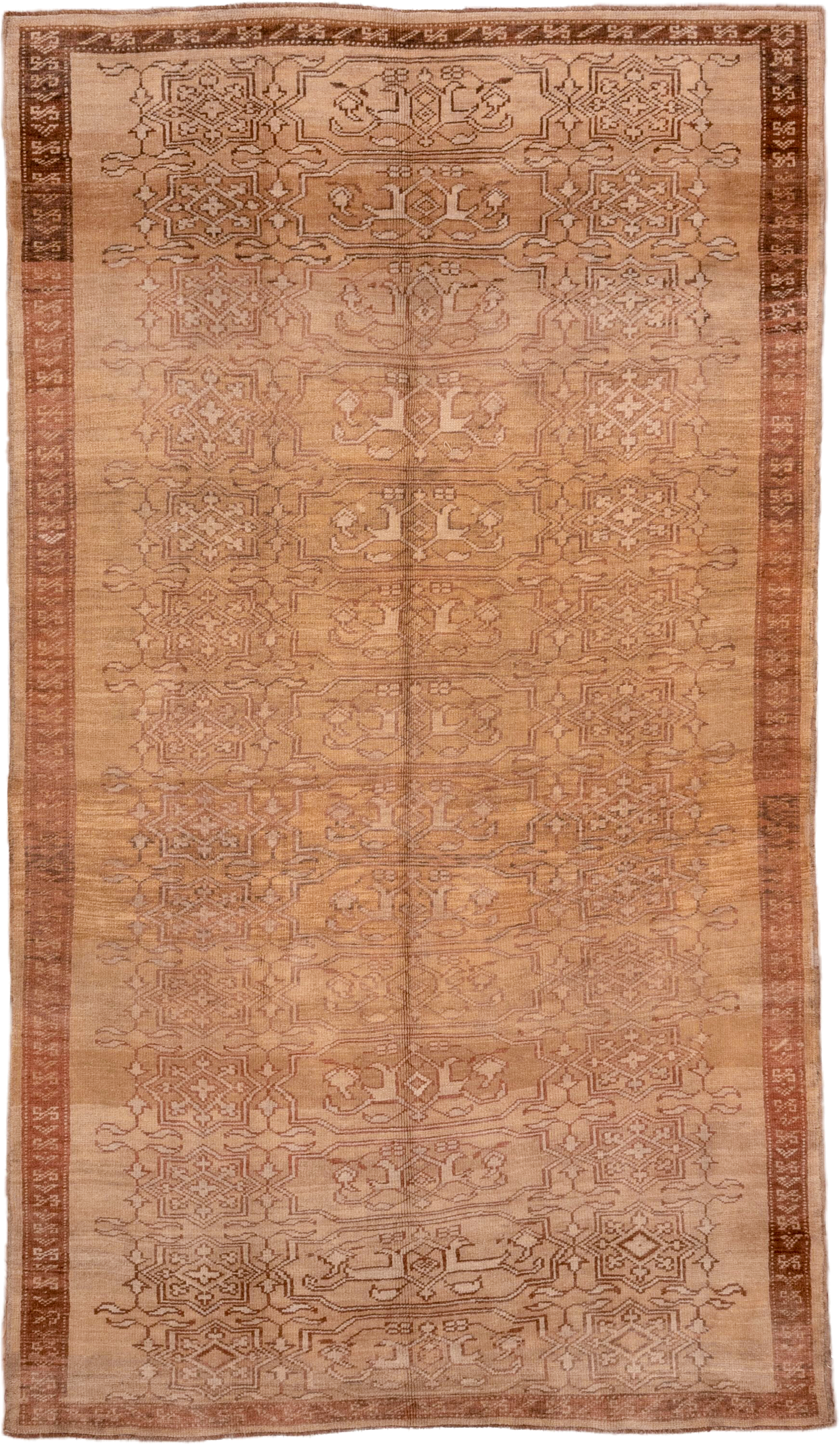 6' x 10' one-of-a-kind handmade vintage Kars large size rug. Color palette: camel, taupe, terra cotta, rose, beige, brown