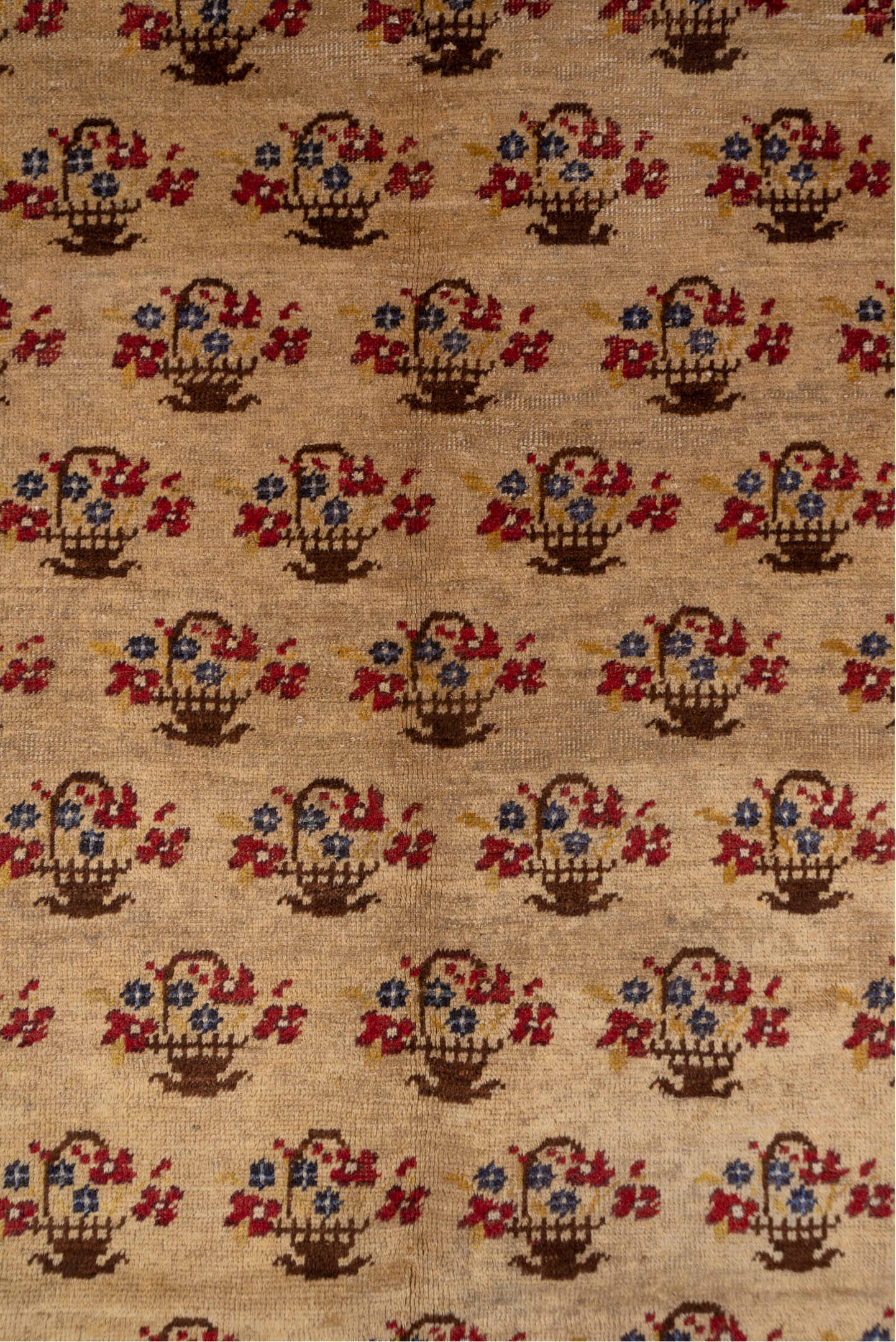 5' x 10' one-of-a-kind handmade vintage Konya medium size rug. Color palette: camel, brown, rust, indigo, ivory, beige