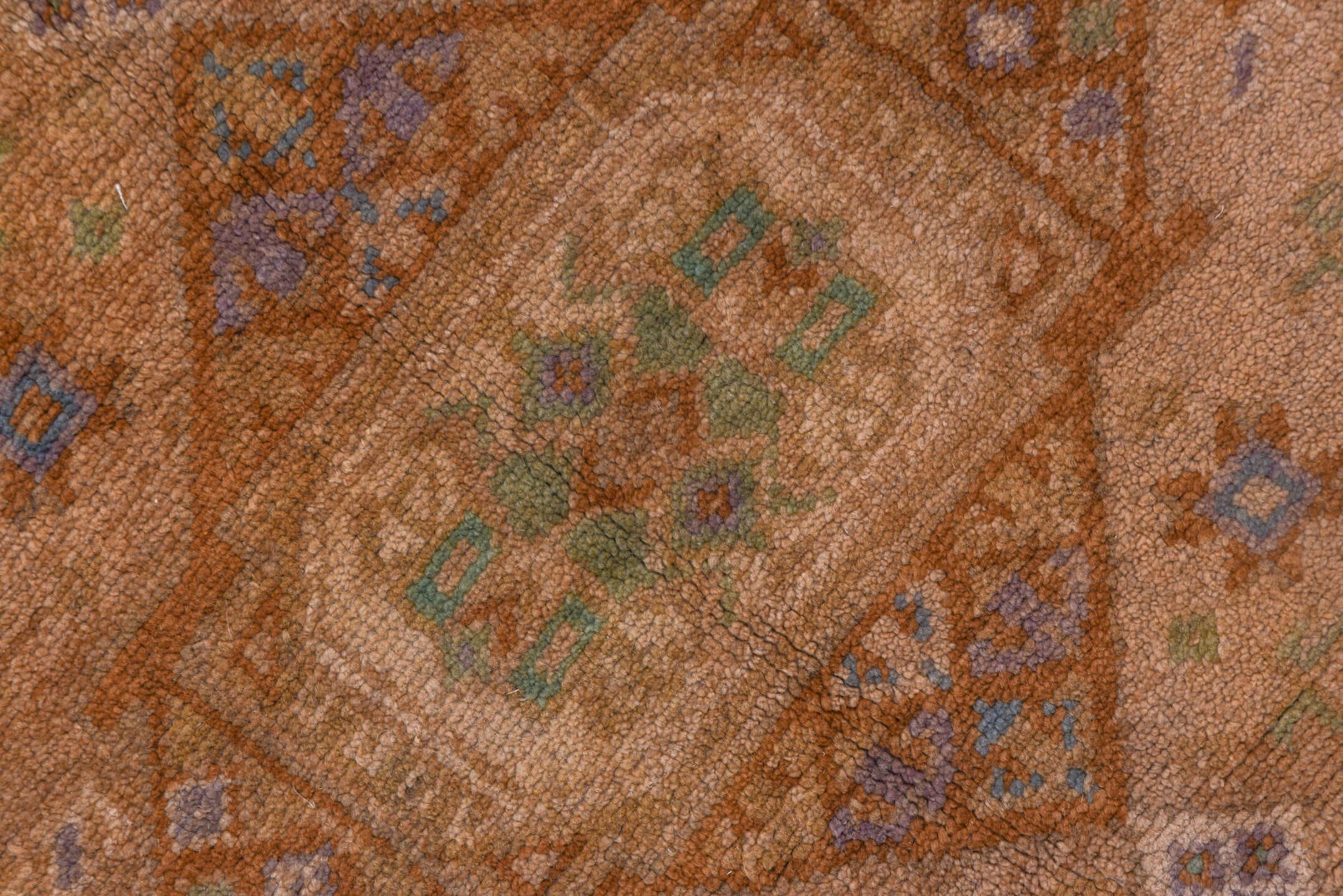 5' x 11' one-of-a-kind handmade vintage Oushak runner rug. Color palette: taupe, tan, camel, dusty blue, ivory, rust, sage