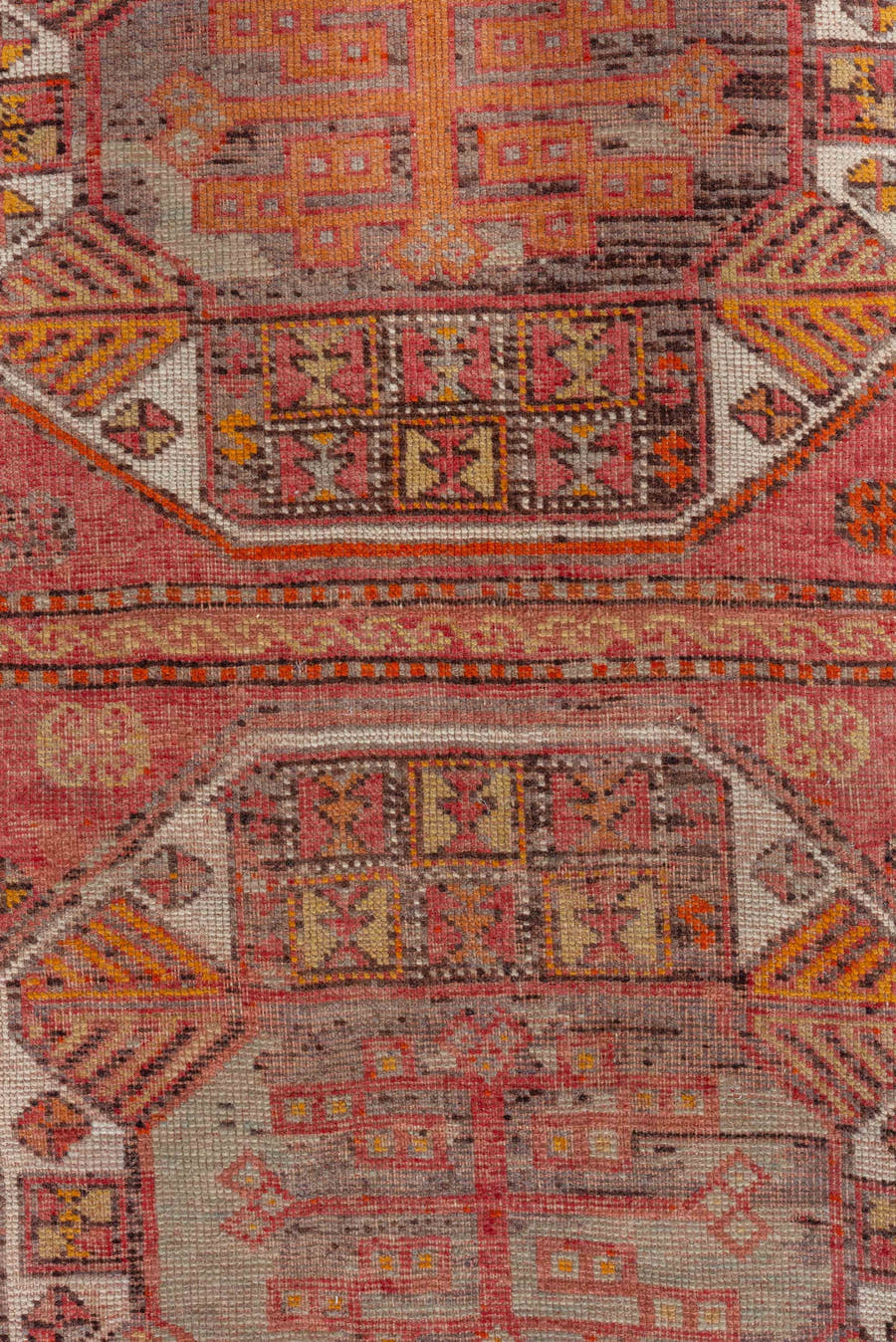 4' x 11' one-of-a-kind handmade vintage Oushak runner rug. Color palette: rose, rust, terra cotta, ivory, salmon, gold