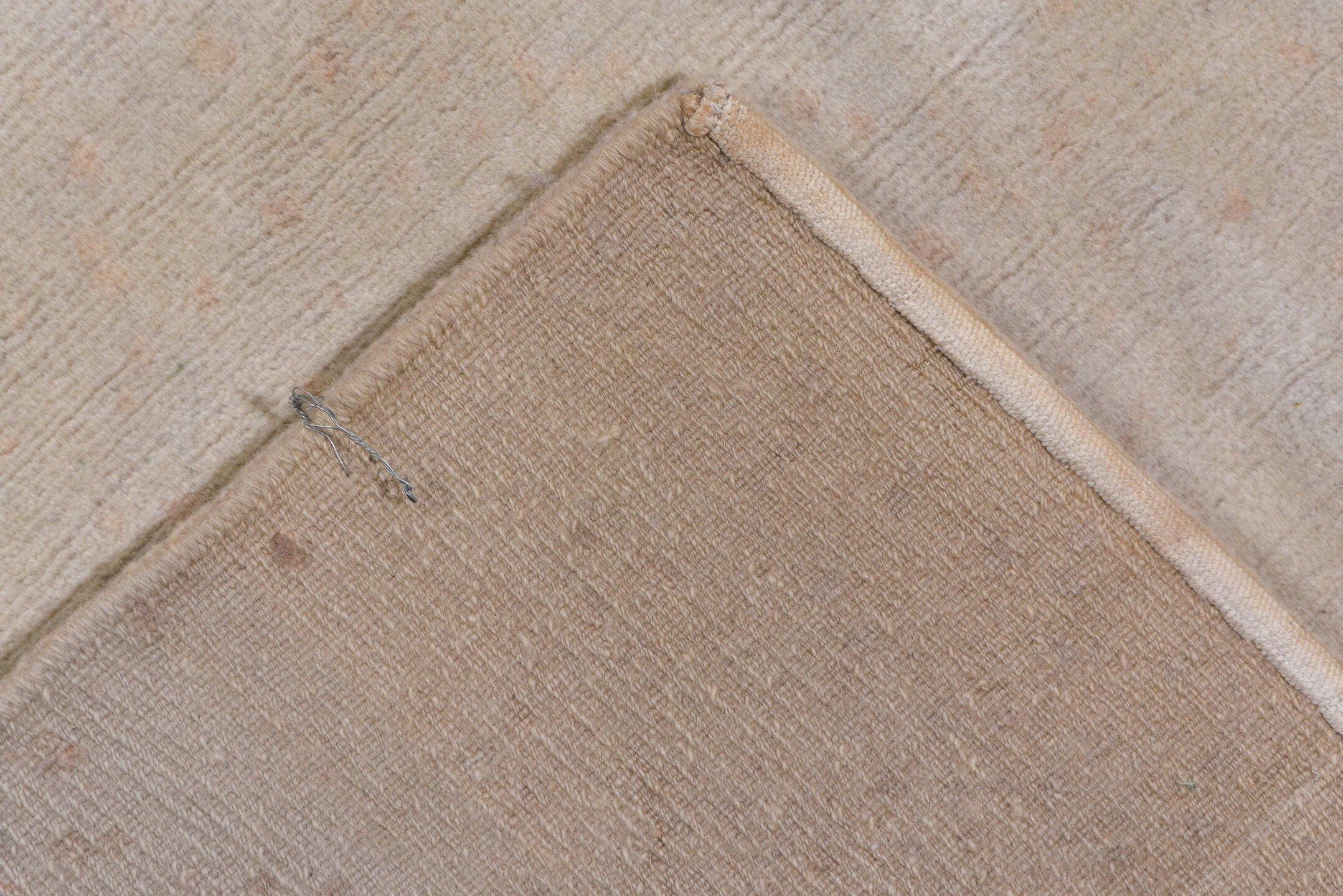 11' x 20' one-of-a-kind handmade vintage Tibetan oversize rug. Color palette: ivory, cream, beige, taupe, gray