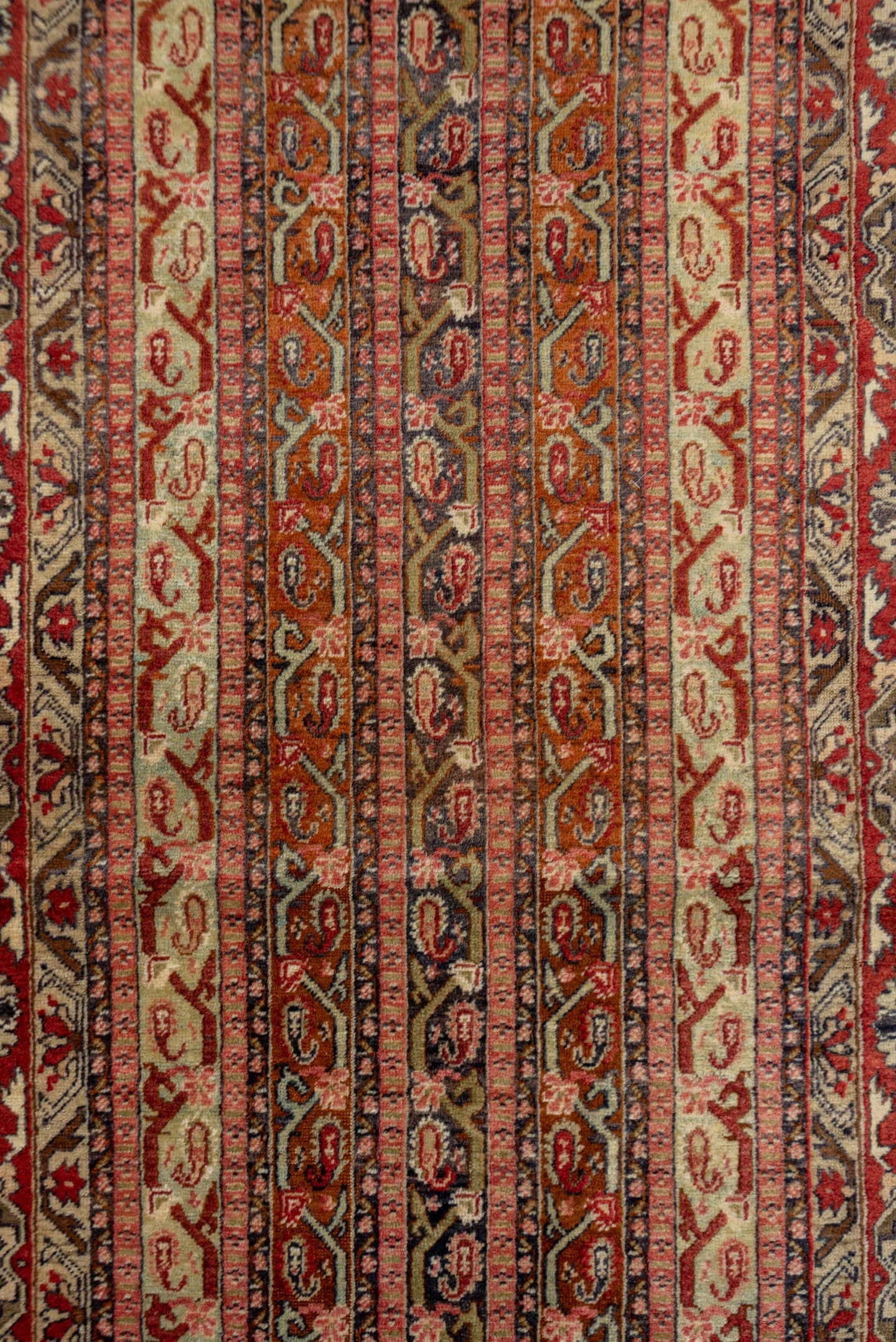 3' x 11' one-of-a-kind handmade vintage Sivas runner rug. Color palette: rust, ivory, terra cotta, slate, camel, rose, navy