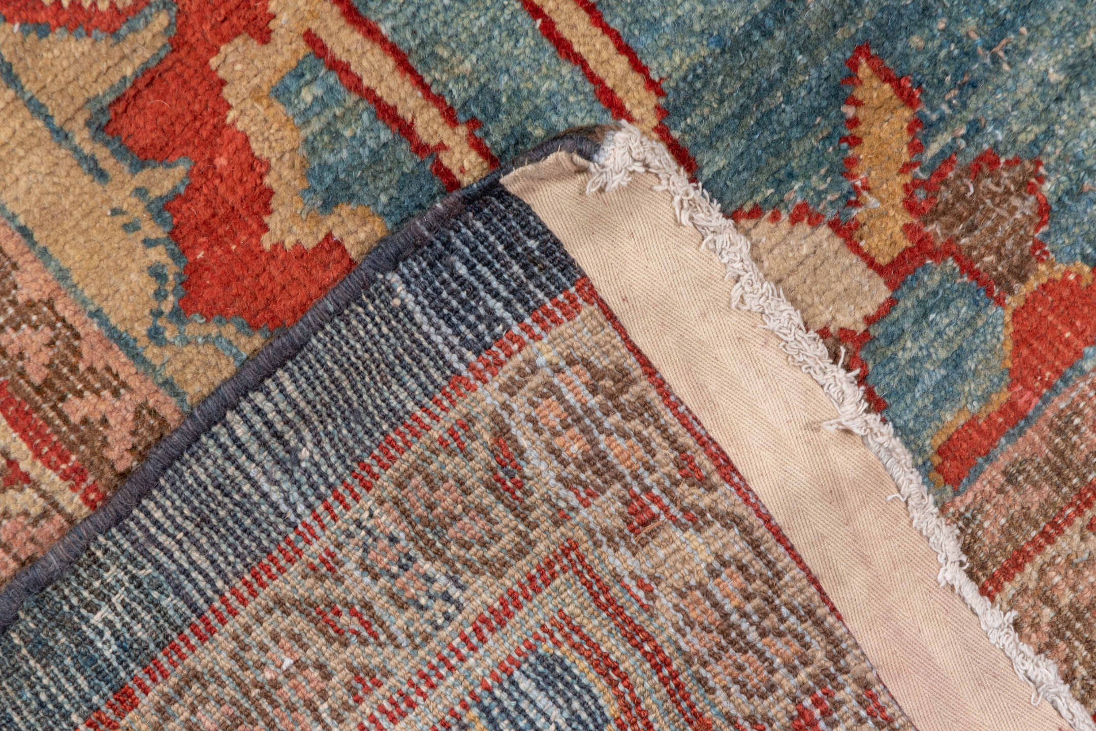 12' x 15' one-of-a-kind handmade antique Sultanabad oversize rug. Color palette: turquoise, terra cotta, ivory, taupe