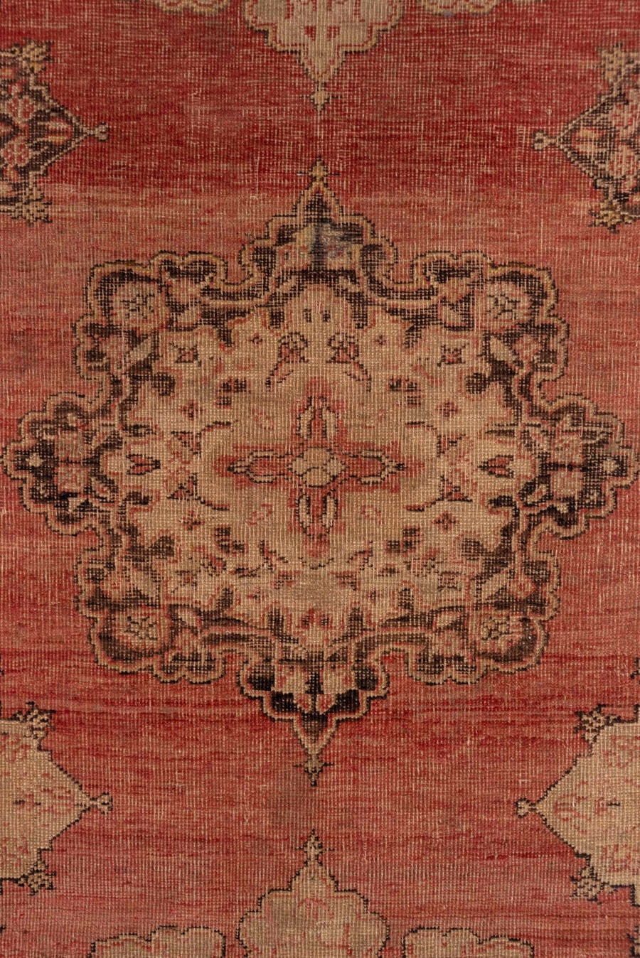 5' x 13' one-of-a-kind handmade vintage Oushak rug. Color palette: rose, blush, ivory, taupe, burgundy, brown, pink, red