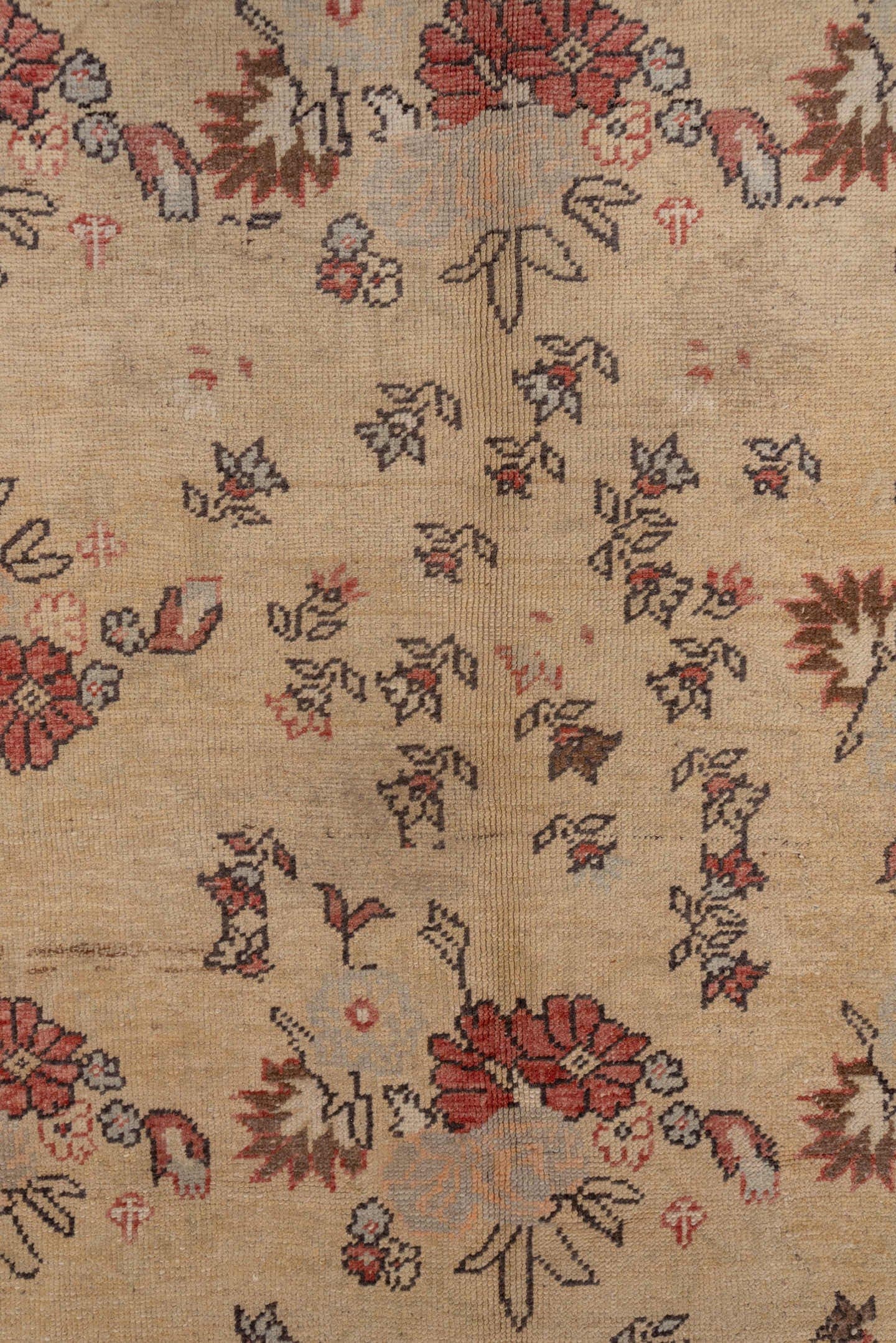 5' x 11' one-of-a-kind handmade vintage Konya runner rug. Color palette: camel, rust, ivory, charcoal, rose, taupe, beige