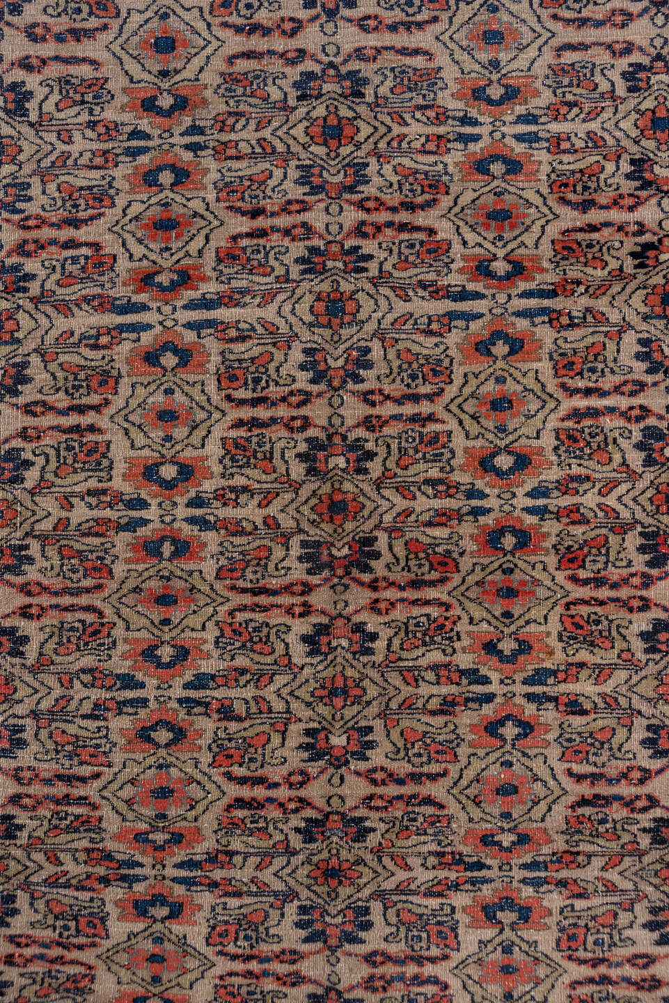 5' x 7' one-of-a-kind handmade vintage Khorassan rug. Color palette: ivory, rust, navy, slate, camel, rose, terracotta
