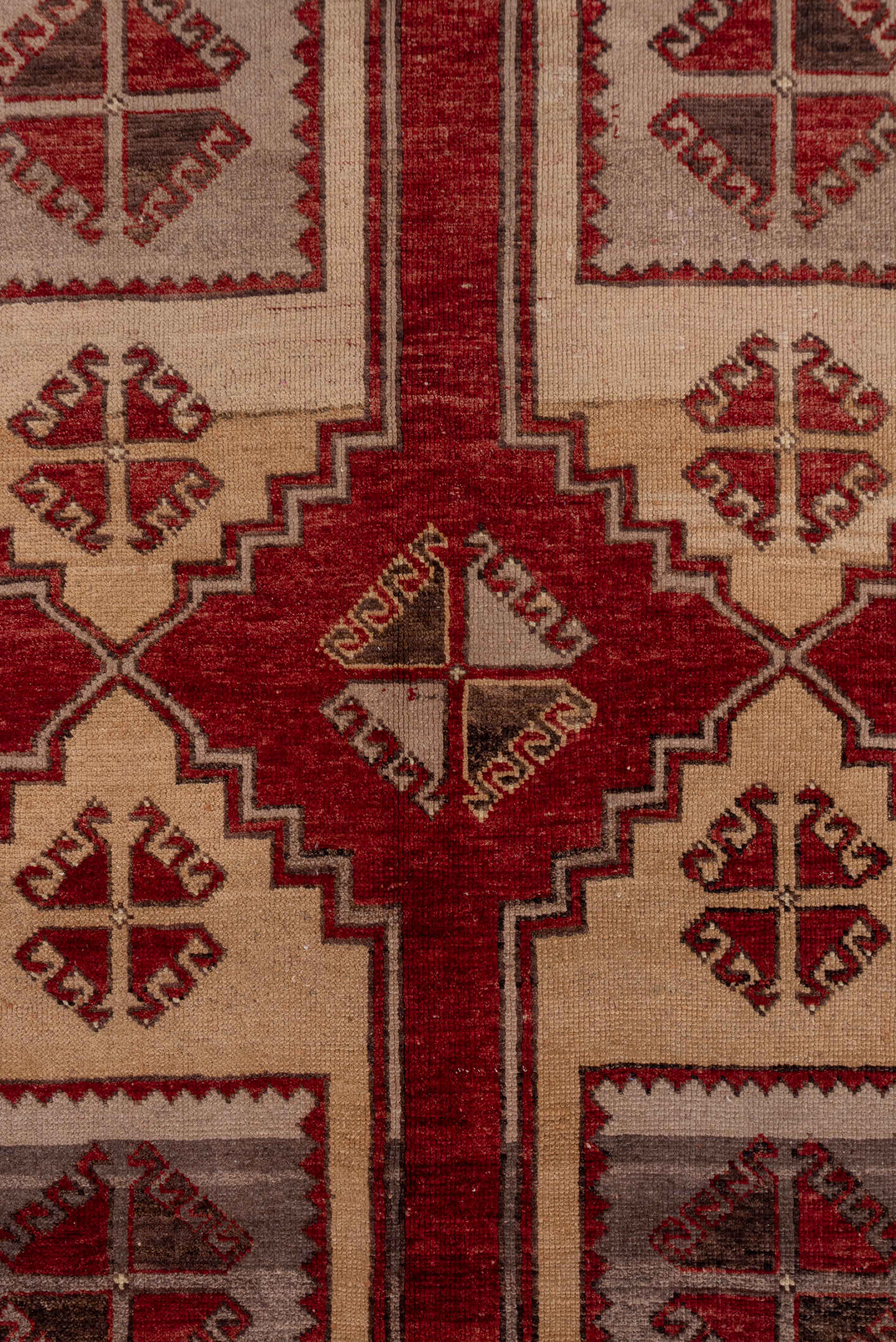 5' x 14' one-of-a-kind handmade vintage Oushak rug. Color palette: rust, ivory, taupe, rose, burgundy, charcoal, terracotta