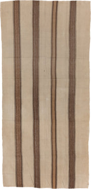 5' x 11' one-of-a-kind handmade vintage Kilim rug. Color palette: ivory, taupe, brown, camel, charcoal, beige, gray, black