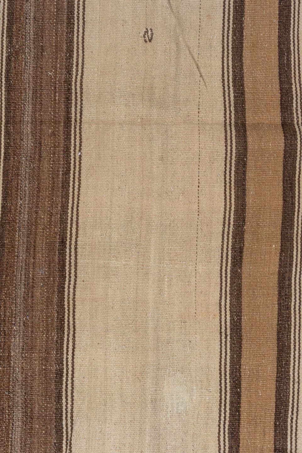 5' x 11' one-of-a-kind handmade vintage Kilim rug. Color palette: ivory, taupe, brown, camel, charcoal, beige, gray, black