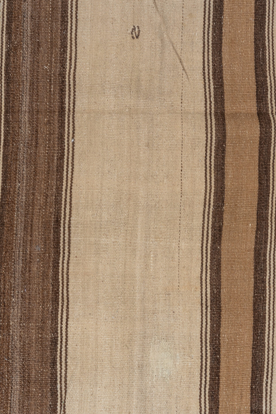 5' x 11' one-of-a-kind handmade vintage Kilim rug. Color palette: ivory, taupe, brown, camel, charcoal, beige, gray, black