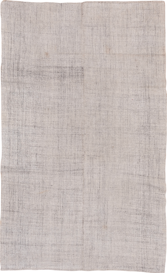 5' x 9' one-of-a-kind handmade vintage Kilim medium size rug. Color palette: ivory, taupe, gray, greige, beige