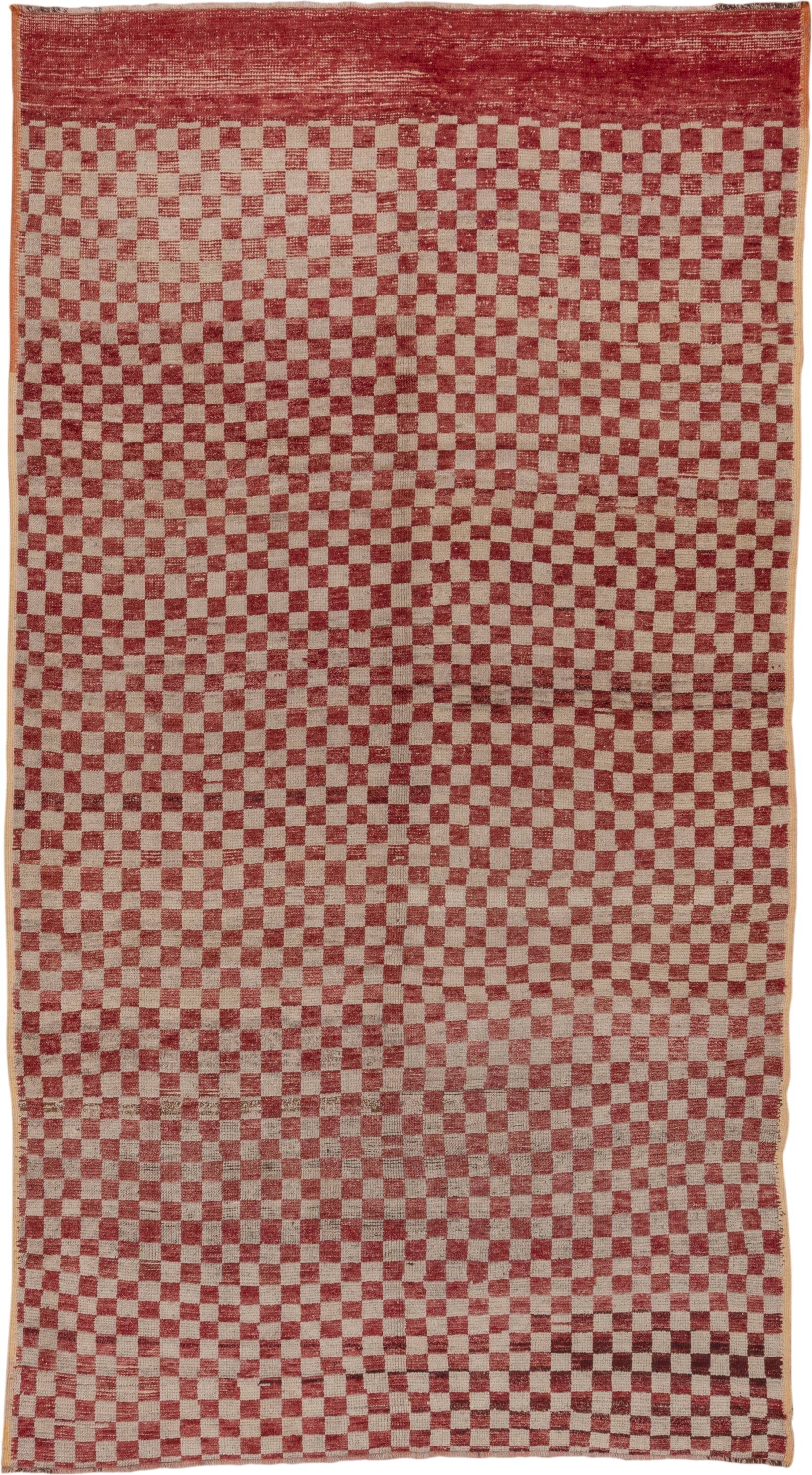 5' x 10' one-of-a-kind handmade vintage Tulu medium size rug. Color palette: red, ivory, rose, brick, cream, pink, brown