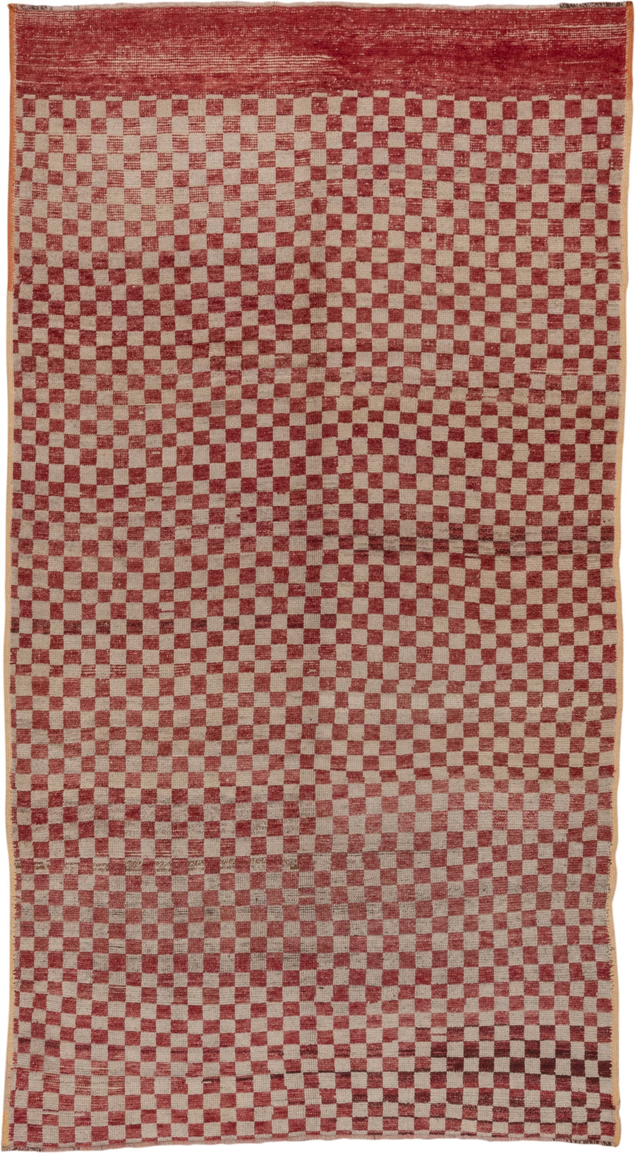 5' x 10' one-of-a-kind handmade vintage Tulu medium size rug. Color palette: red, ivory, rose, brick, cream, pink, brown