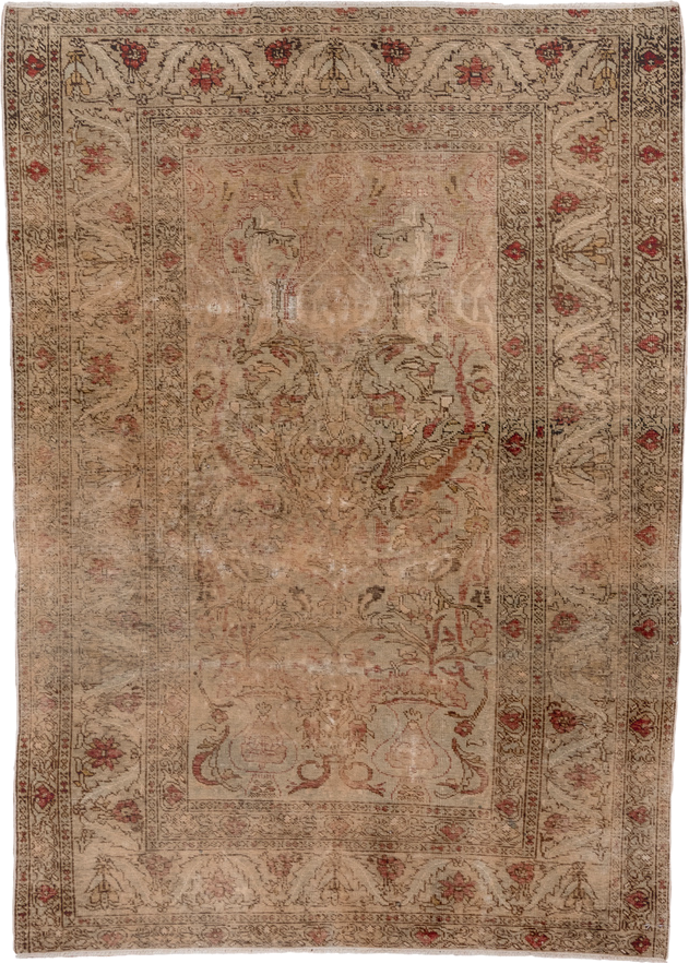 3' x 5' one-of-a-kind handmade vintage Kaisary small size rug. Color palette: beige, ivory, taupe, rose, rust, brown, gray