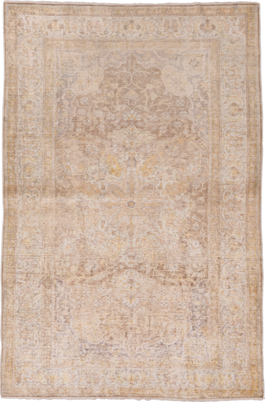 3' x 5' one-of-a-kind handmade vintage Kaisary small size rug. Color palette: brown, gainsboro, gray, light gray, off-white