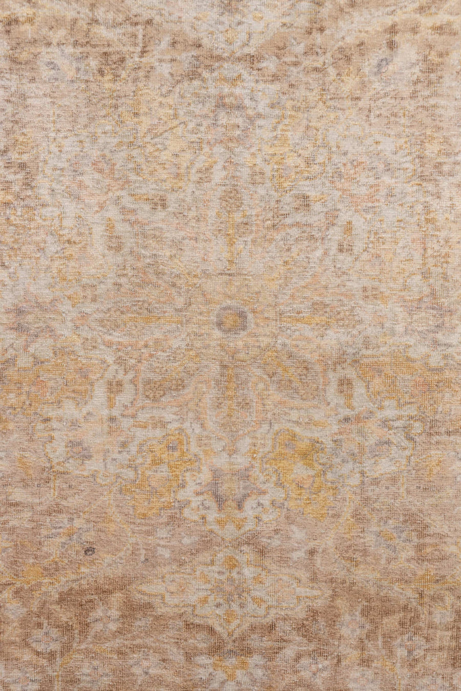 3' x 5' one-of-a-kind handmade vintage Kaisary small size rug. Color palette: ivory, beige, taupe, camel, gold, sand