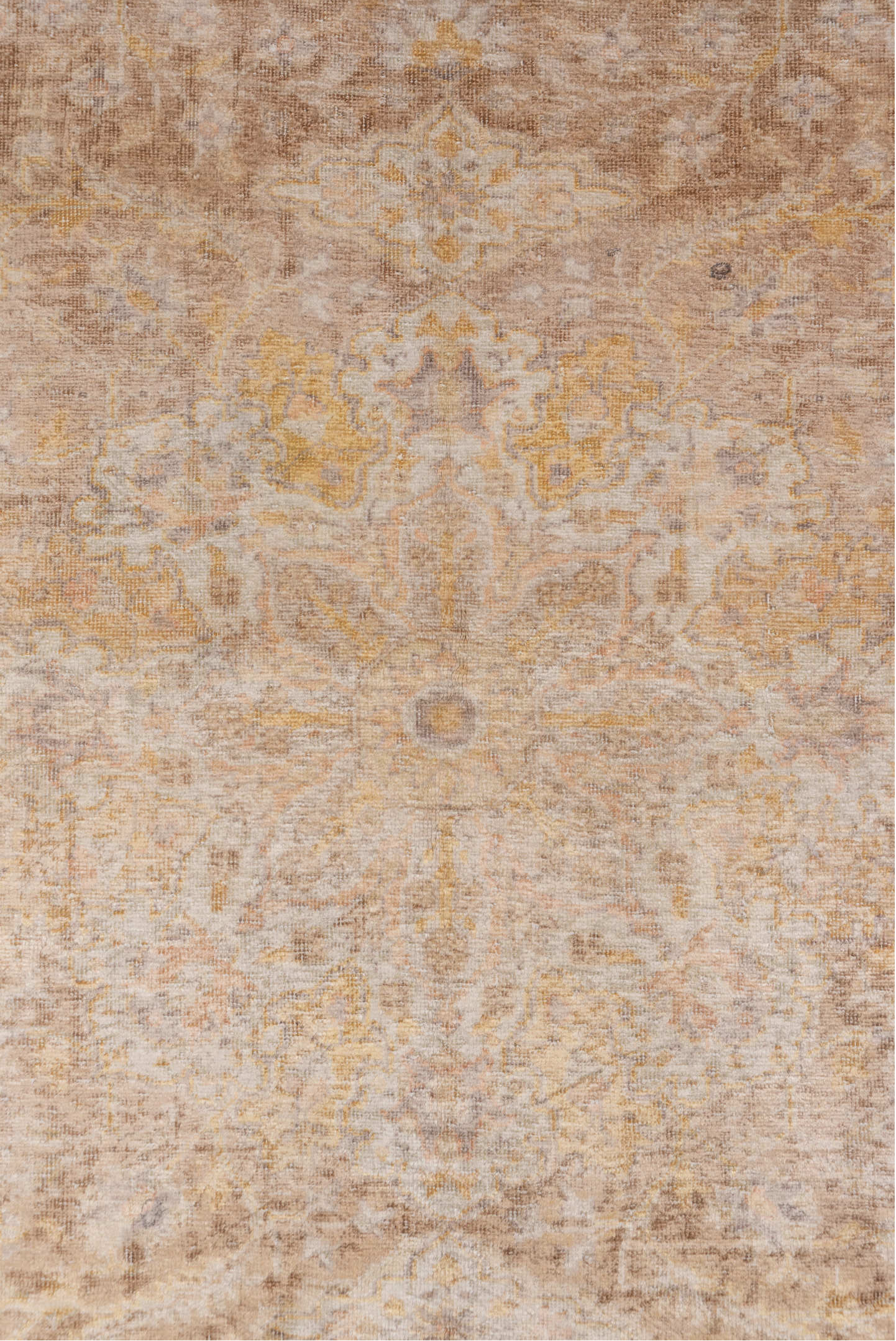 3' x 5' one-of-a-kind handmade vintage Kaisary small size rug. Color palette: brown, gainsboro, gray, light gray, off-white