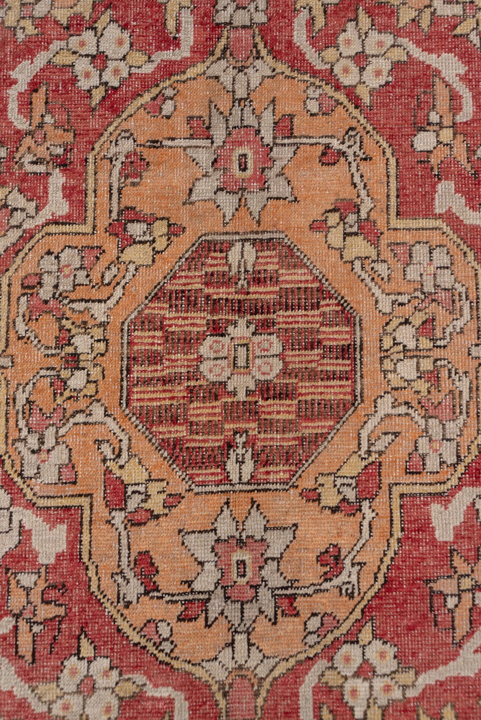 5' x 8' one-of-a-kind handmade vintage Oushak medium size rug. Color palette: ivory, rust, charcoal, blush, peach, taupe