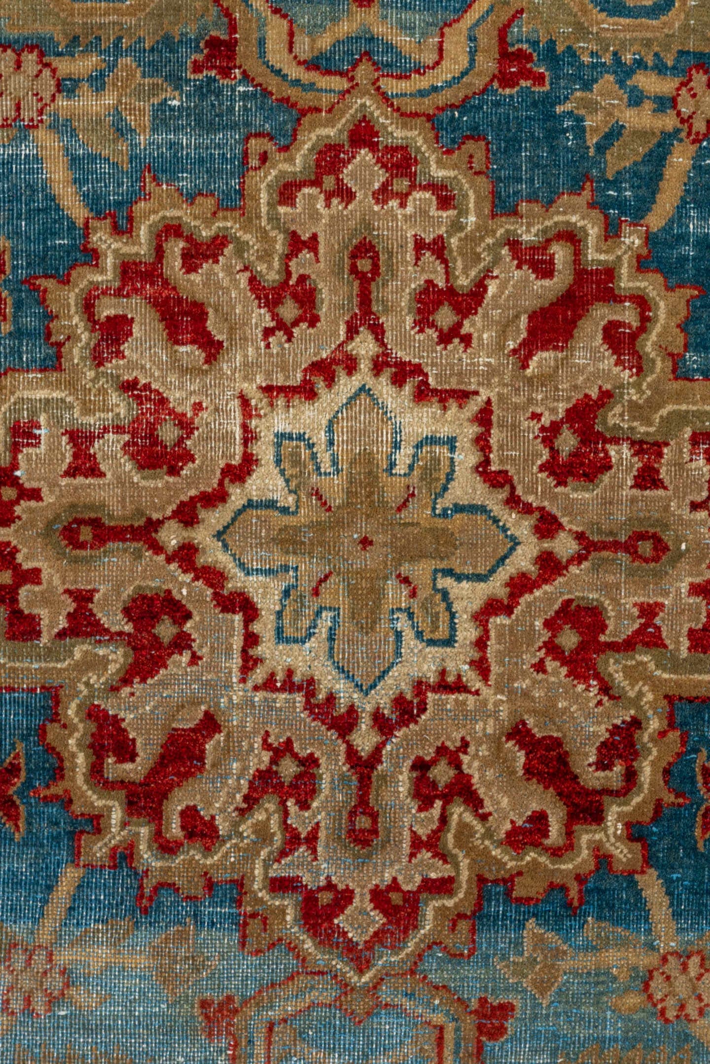 3' x 6' one-of-a-kind handmade antique Amritzar small size rug. Color palette: blue, ivory, rust, beige, red, camel, teal