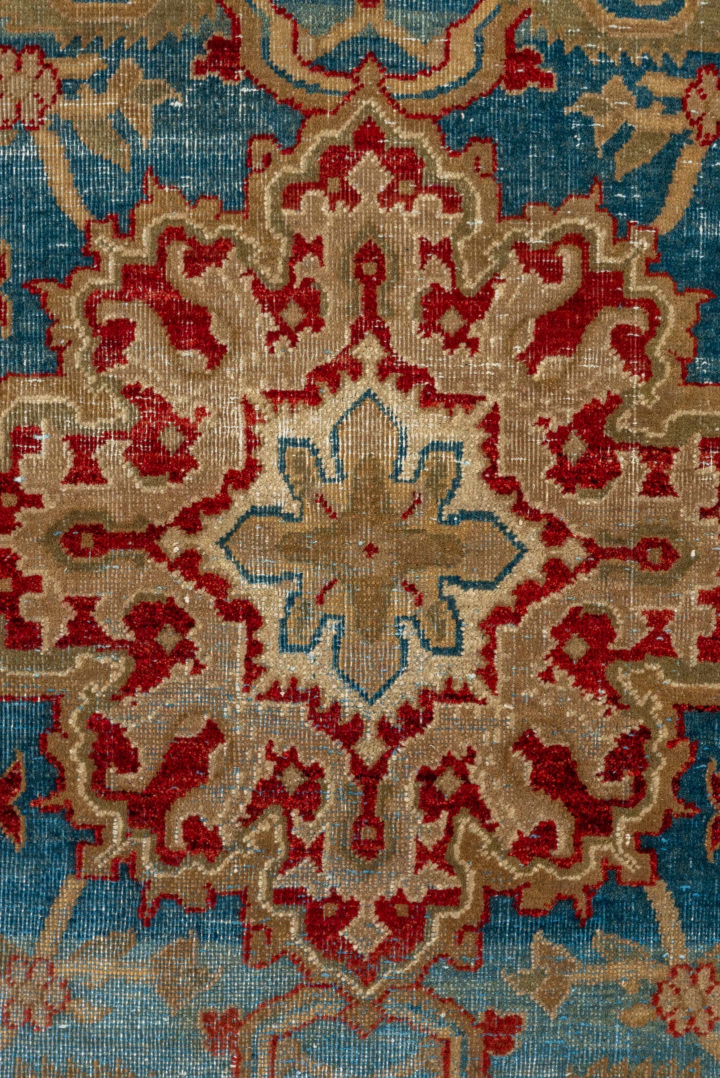 3' x 6' one-of-a-kind handmade antique Amritzar small size rug. Color palette: blue, ivory, rust, beige, red, camel, teal